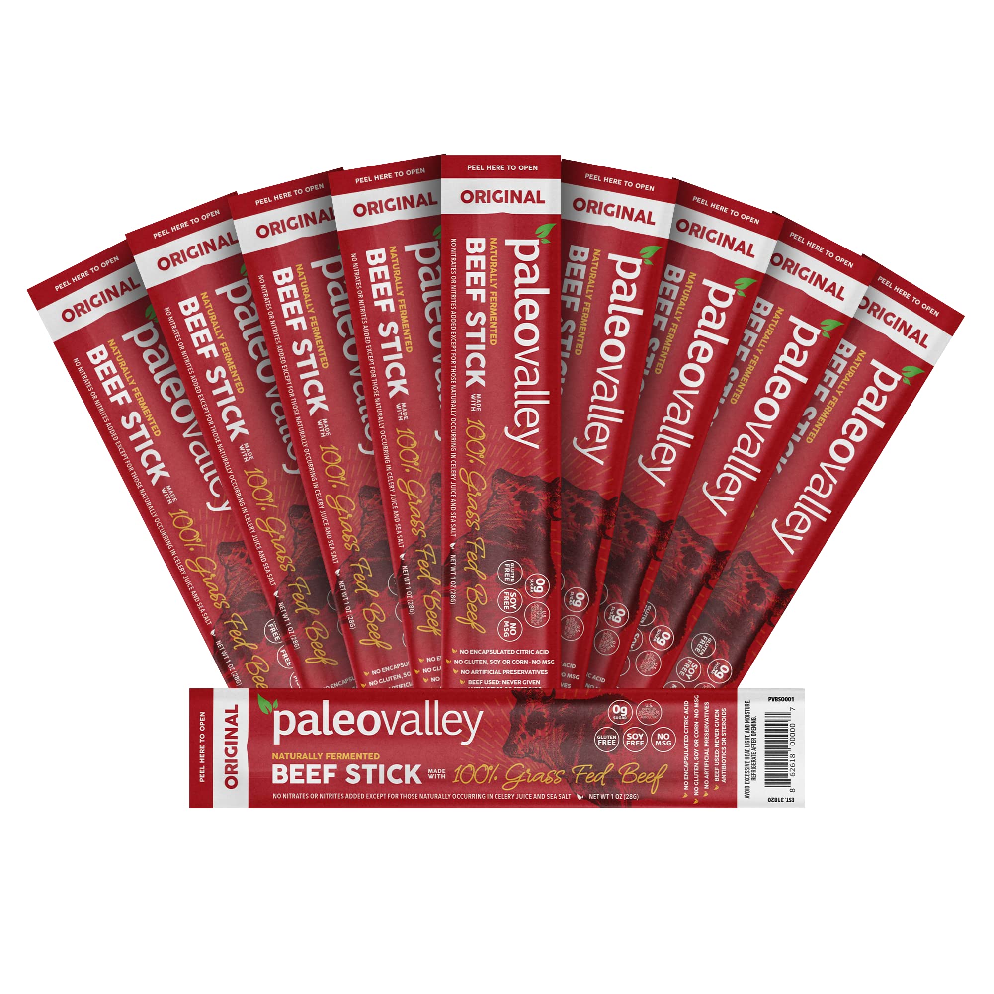 Paleovalley 100% Grass Fed Original Beef Sticks - Delicious Gluten Free Beef Snack - High Protein Keto Friendly Paleovalley buy supplements canada