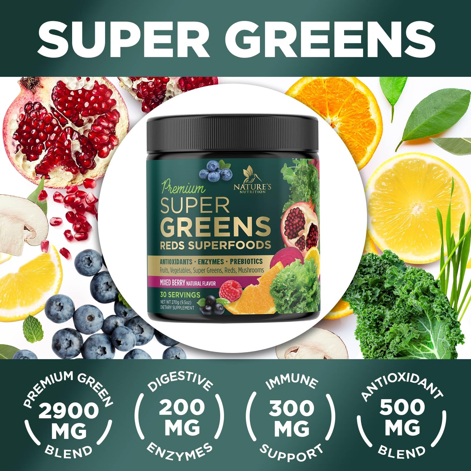 Greens Superfood Powder Supplement - Super Green Smoothie Mix Blend with Spirulina Nature's Nutrition buy supplements canada