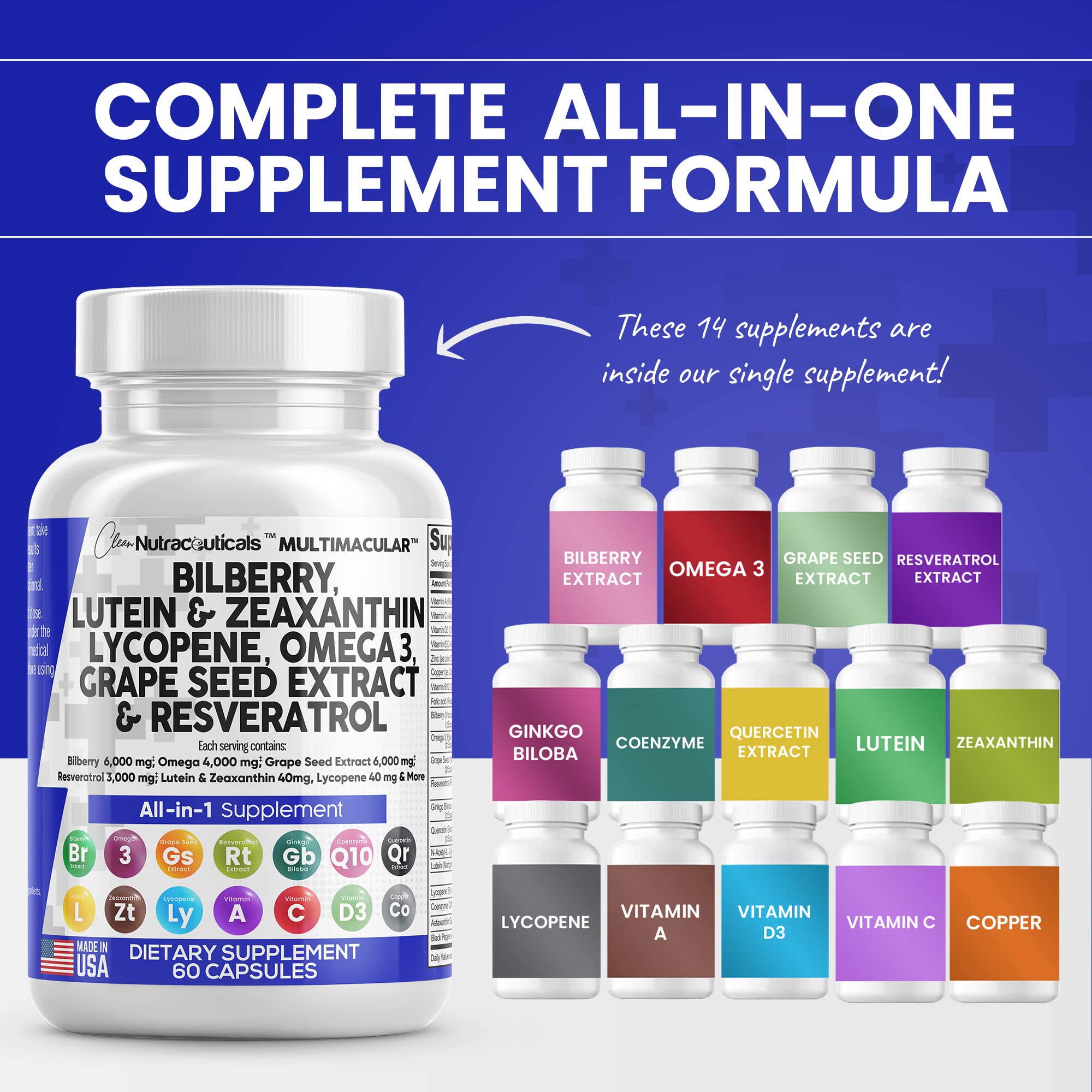 Eye Health Vitamins with Bilberry 6000mg Lutein & Zeaxanthin 40mg Lyco Clean Nutraceuticals buy supplements canada