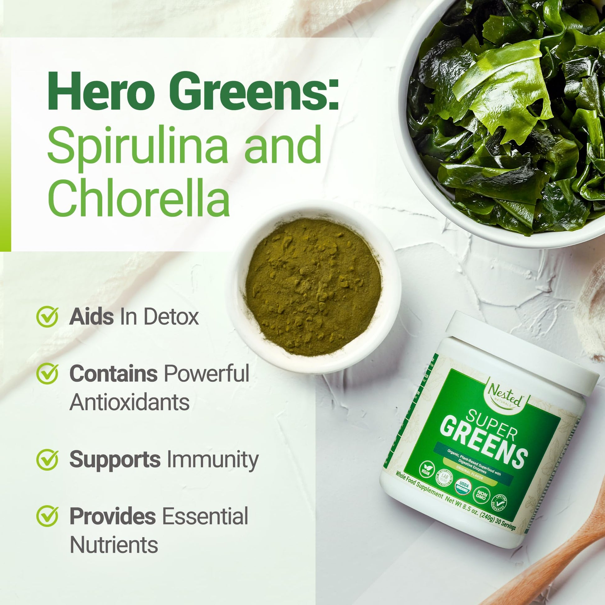 Super Greens Daily Greens Superfood Powder - Certified USDA Organic Green Powder Nested Naturals buy supplements canada