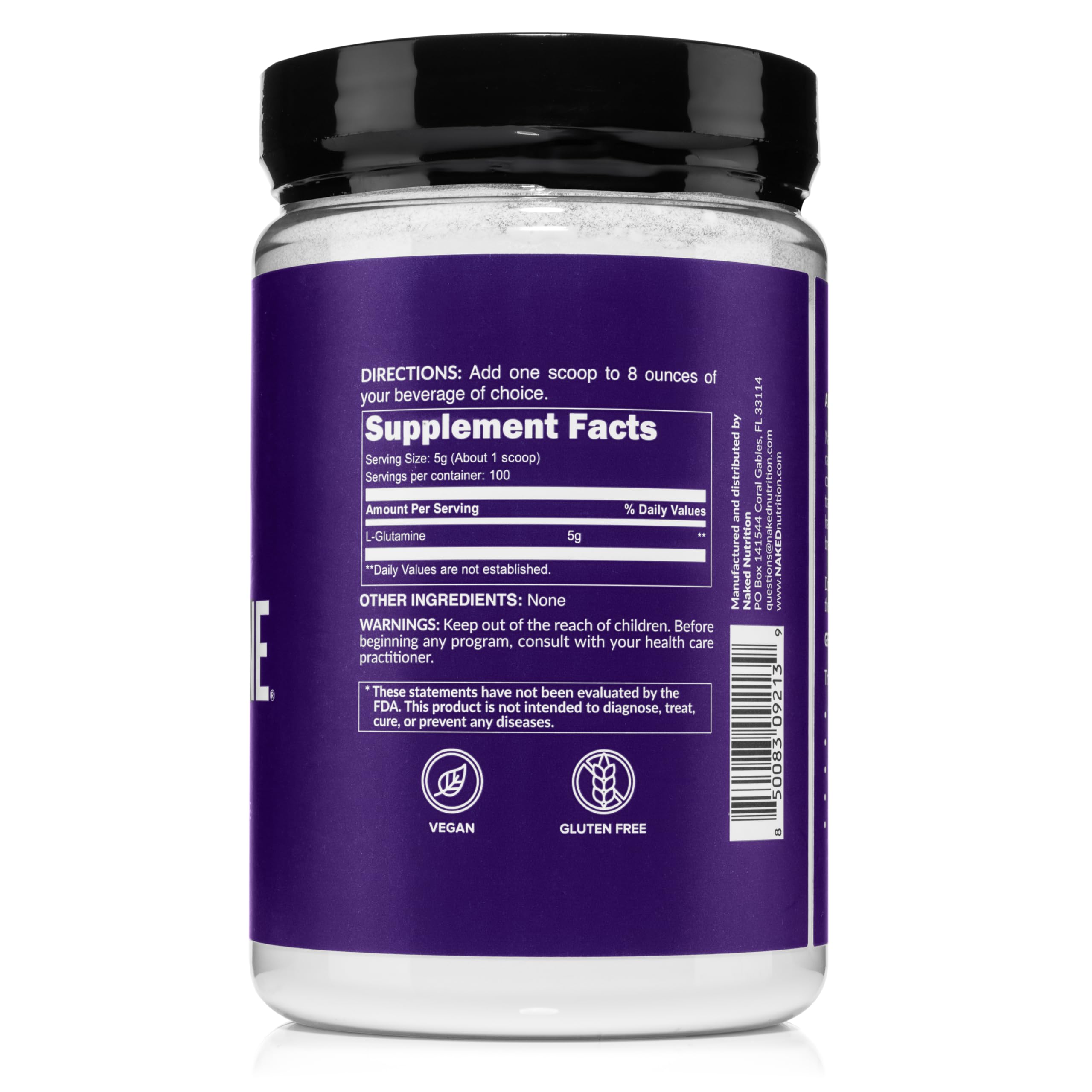Pure L-Glutamine Made in The USA - 100 Servings - 500g, 1.1lb Bulk, Vegan, Non-GMO, Gluten and Soy Free. Minimize Muscle Breakdown & Improve Protein Synthesis. No Additives NAKED buy supplements canada