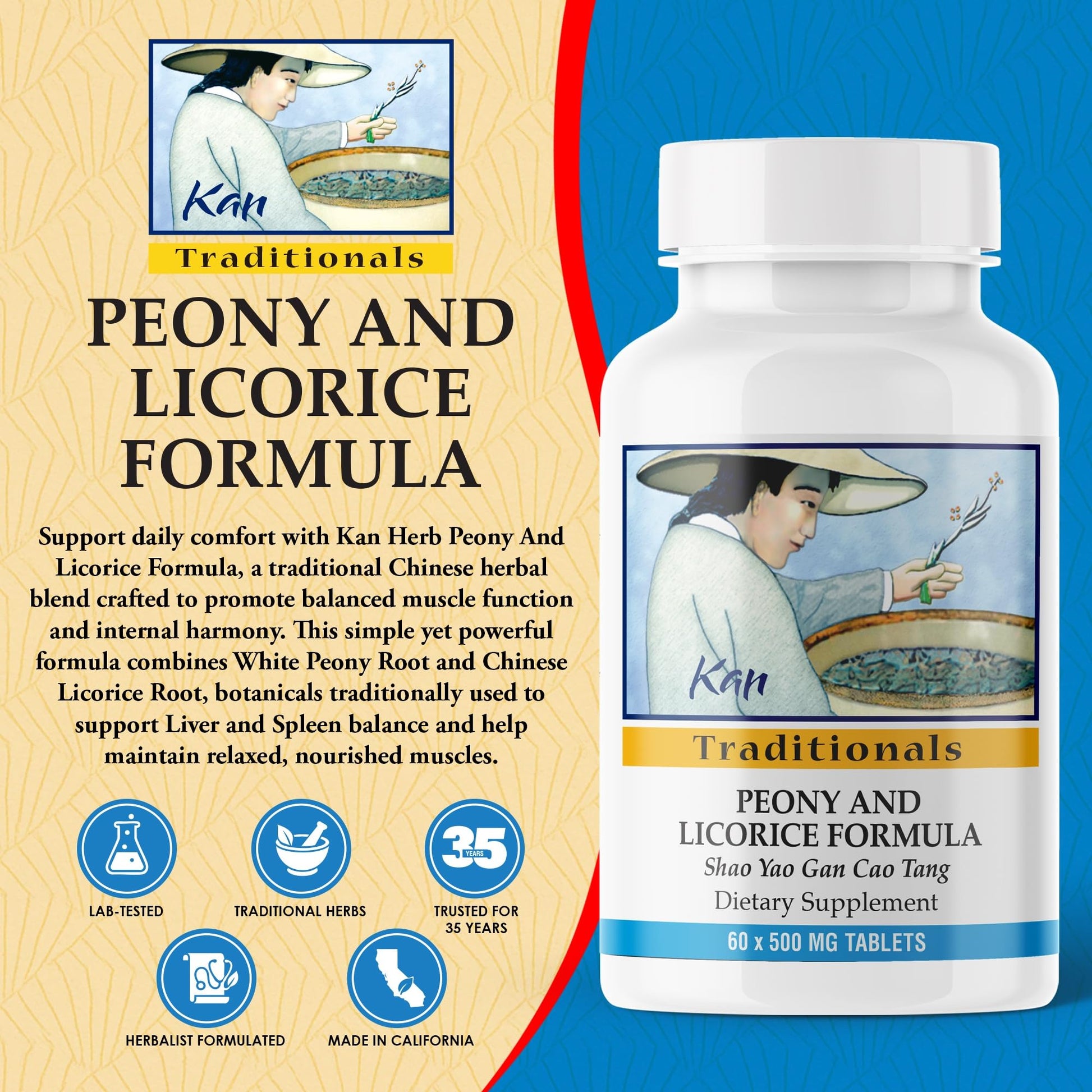 Kan Herbs Company Peony & Licorice Formula Tablets – Traditional Chinese Herbal Blend with White Peony Root & Chinese Licorice to Support Liver Balance, Muscle Comfort & Digestive Harmony, 60 Tablets Kan Herb buy supplements canada