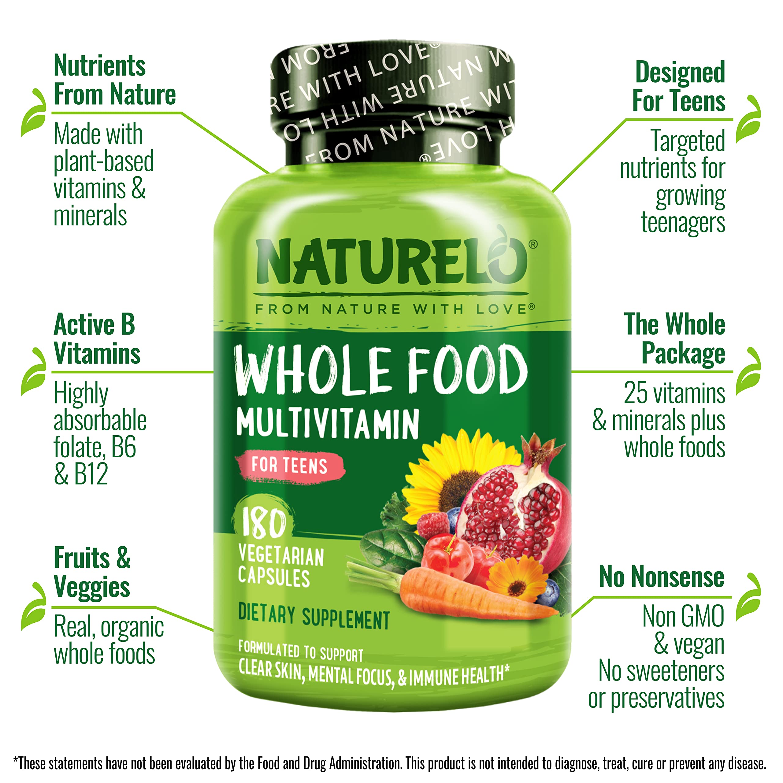 NATURELO Multivitamins for Teenage Girls/Boys, 180 Capsules, Whole Food Multivitamin with Minerals, Non-GMO, Vegetarian NATURELO buy supplements canada