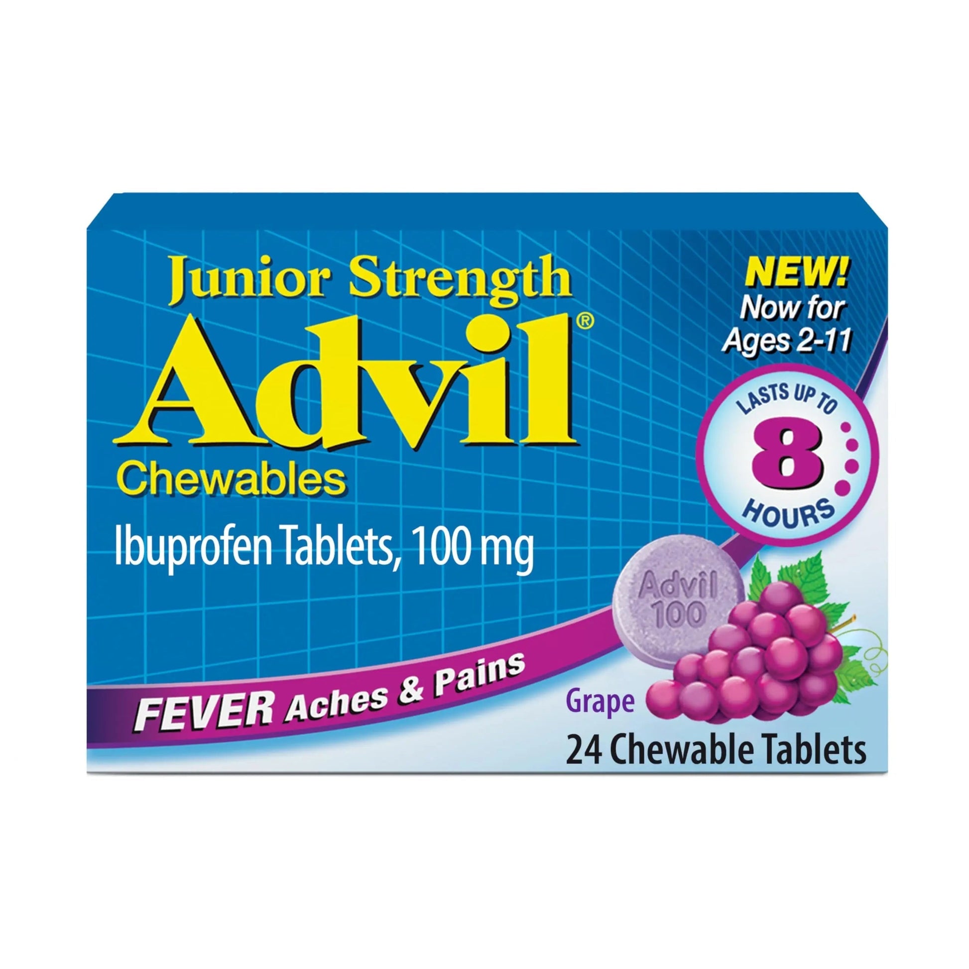 Advil Junior Strength Chewable Ibuprofen Pain Reliever and Fever Reducer, Children's Ibuprofen for Pain Relief, Grape - 24 Tablets Advil buy supplements canada