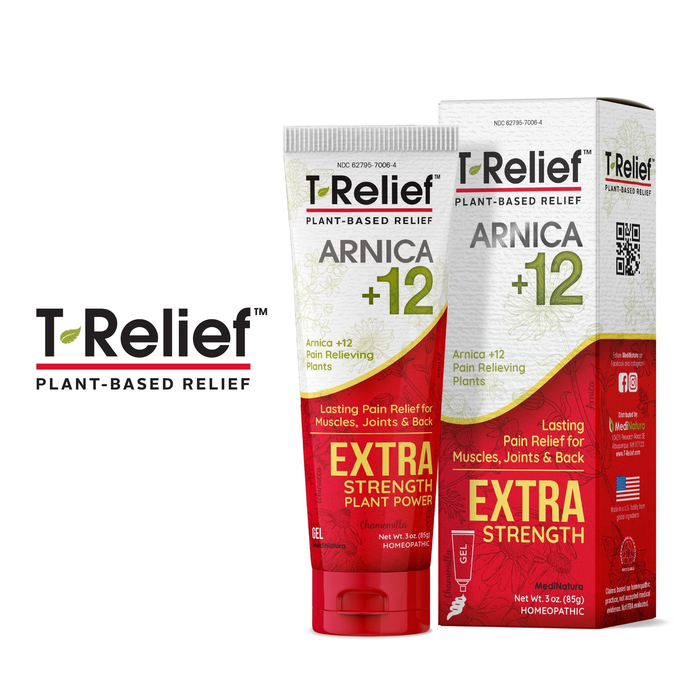 MediNatura T-Relief Extra Strength Gel Arnica +12 Natural Relieving Actives for Back Pain Joint Soreness Muscle Aches & Stiffness Whole Body Fast Acting Relief for Women & Men - 3 oz MediNatura buy supplements canada