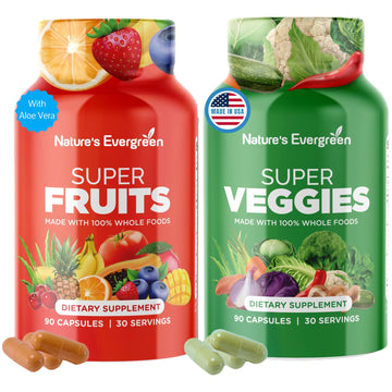Fruits and Veggies Supplement - Nature Fruits and Vegetables Supplements - Vegan, Non GMO, Soy Free, Superfood Vitamins & Minerals Nutritional Balance - (Total 180 Capsules - Pack of 2) Made in USA Nature's Evergreen buy supplements canada