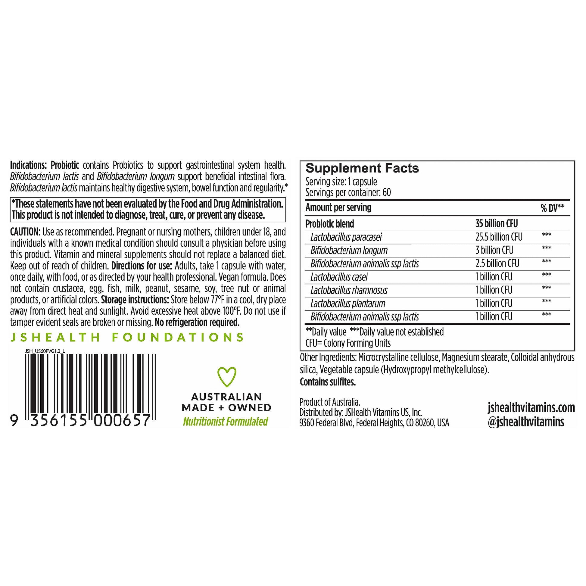 JSHealth Vitamins Gut Health and Immunity Formula | Probiotics for Women and Men | Shelf Stable Probiotic Supplement for Digestive Health and Immune Support (60) JSHealth buy supplements canada