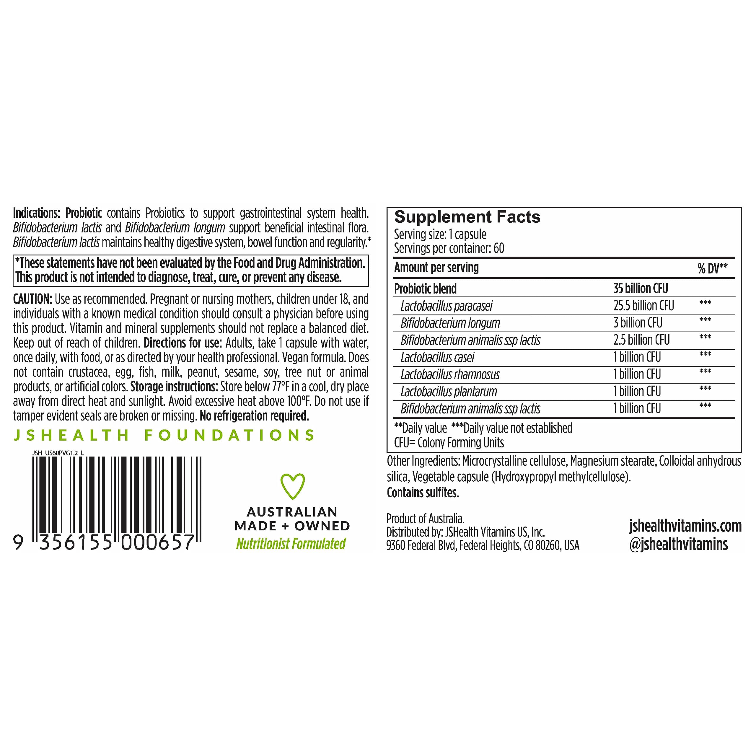 JSHealth Vitamins Gut Health and Immunity Formula | Probiotics for Women and Men | Shelf Stable Probiotic Supplement for Digestive Health and Immune Support (60) JSHealth buy supplements canada