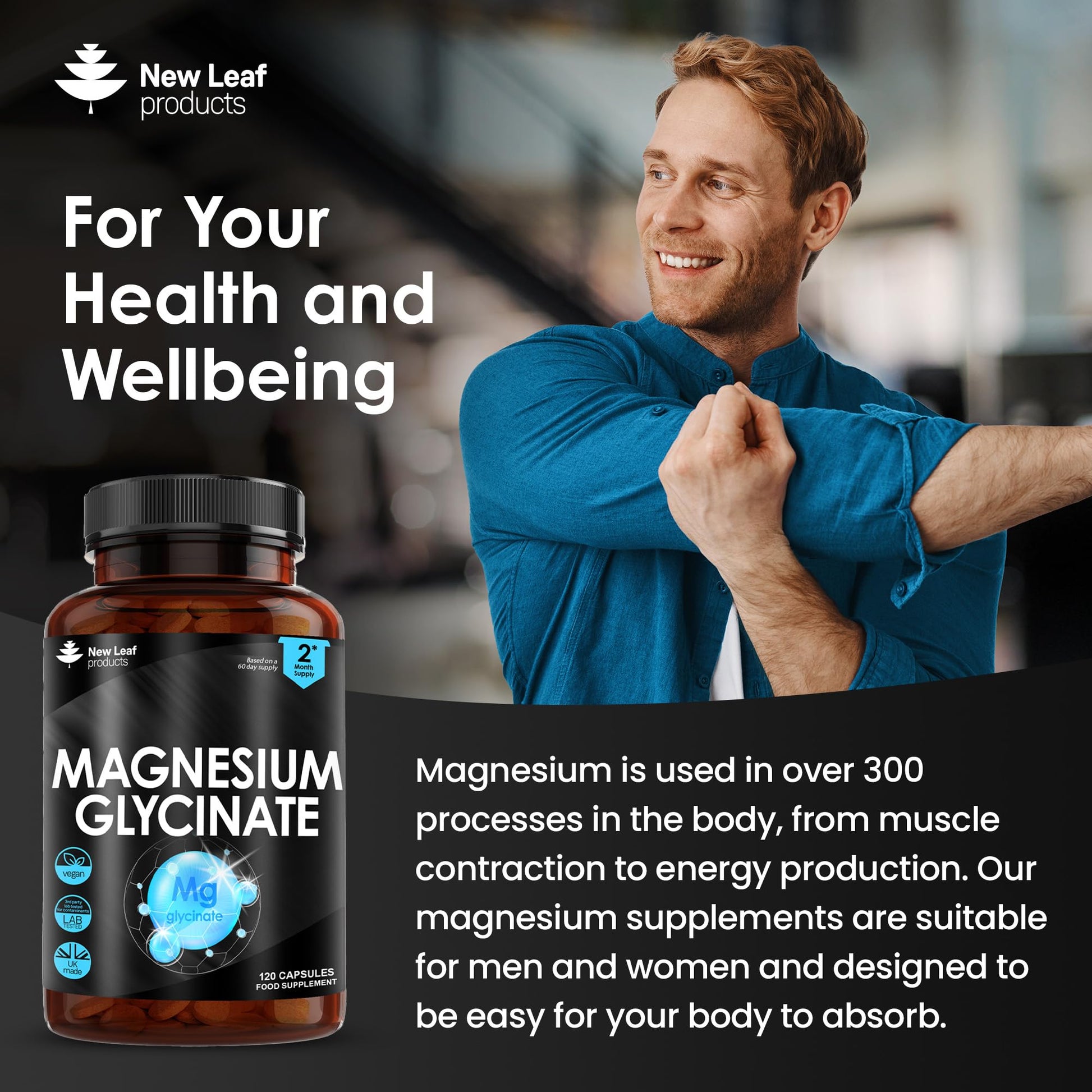 Magnesium Glycinate Supplements - 1040mg of Magnesium - 120 High Strength Capsules NEW LEAF PRODUCTS buy supplements canada