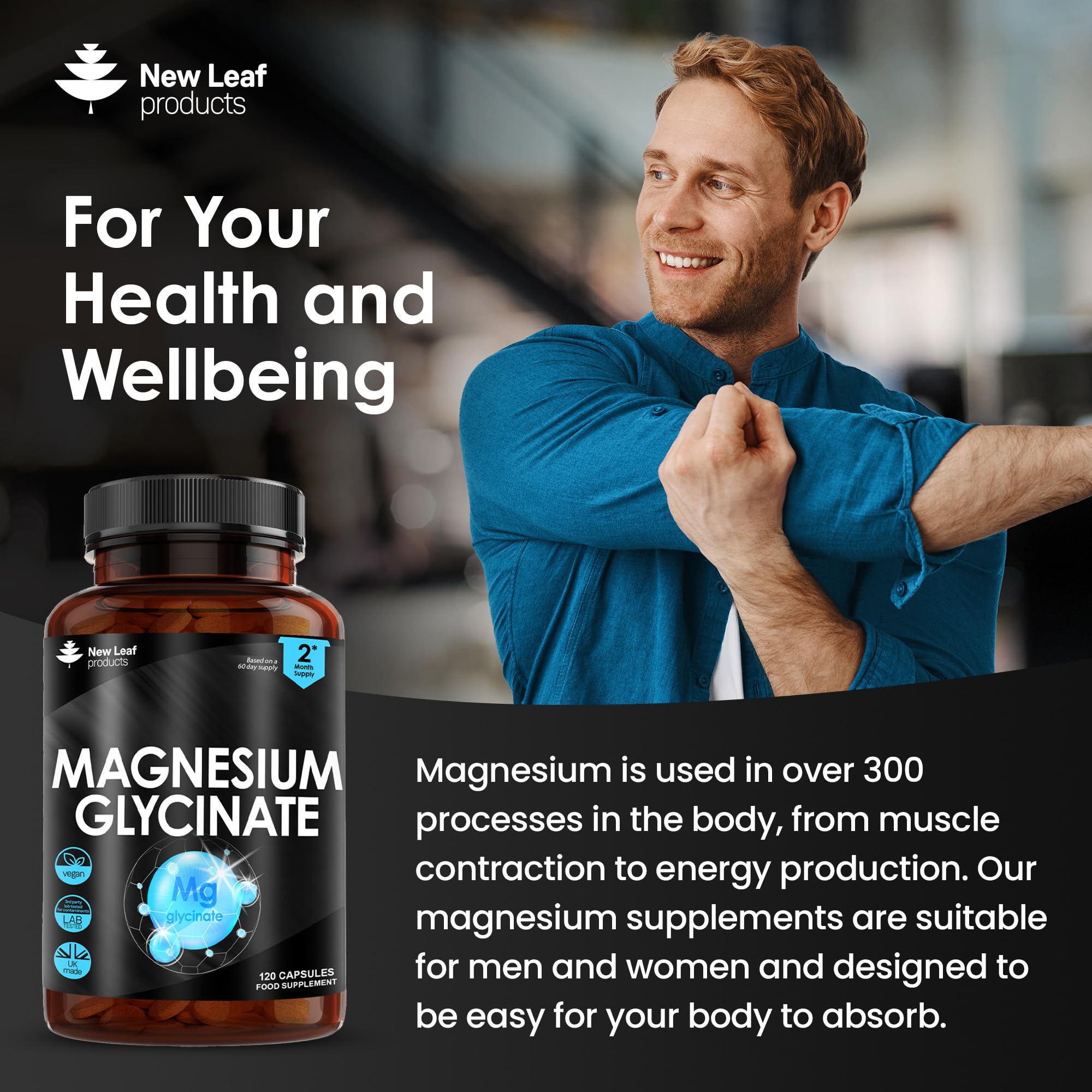 Magnesium Glycinate Supplements - 1040mg of Magnesium - 120 High Strength Capsules NEW LEAF PRODUCTS buy supplements canada