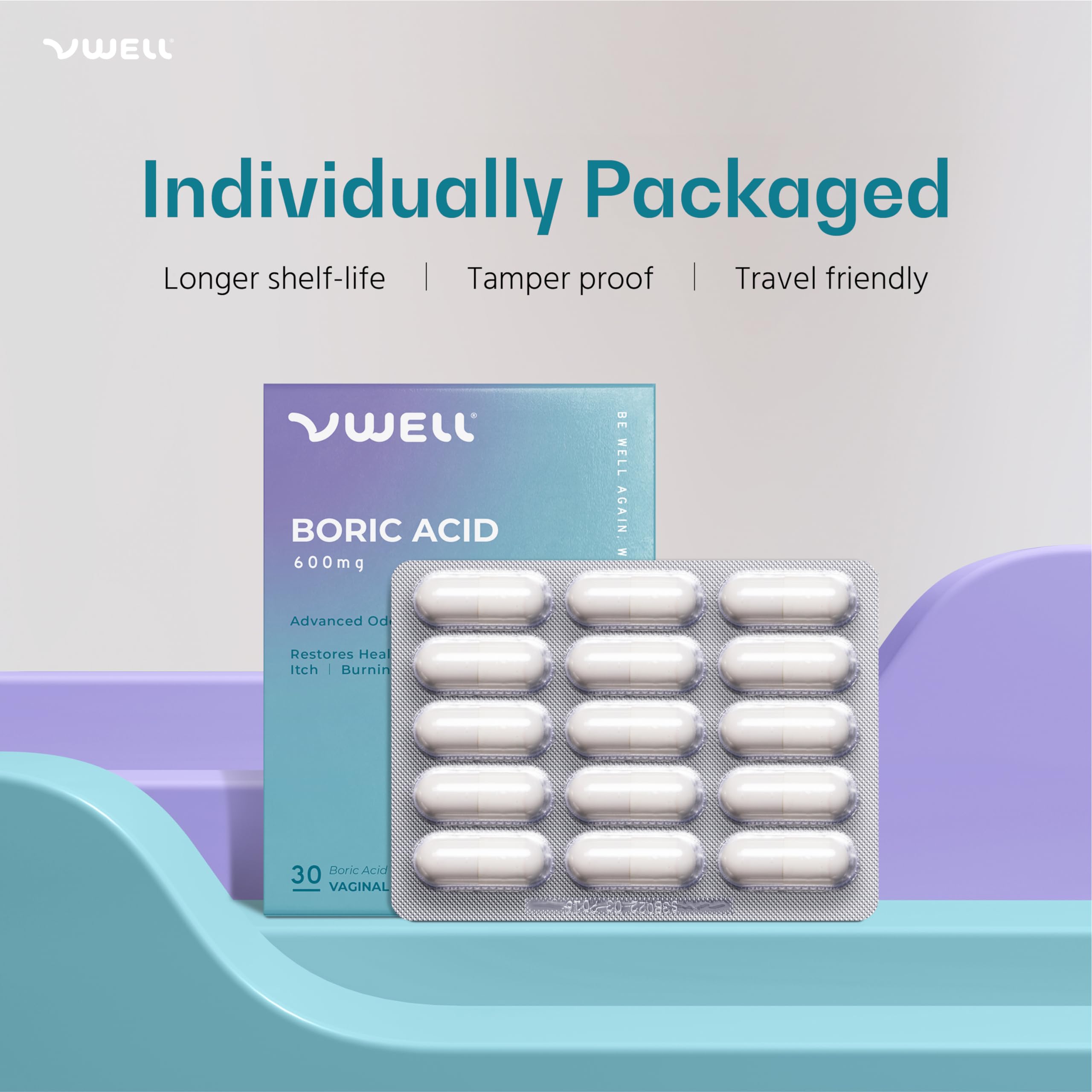 VWELL Boric Acid Vaginal Suppositories - Homeopathic Solution Maintains and Balances Healthy Vaginal pH & Microbiome Intimacy - Doctors Recommended (One Size, 30, Count) VWELL buy supplements canada