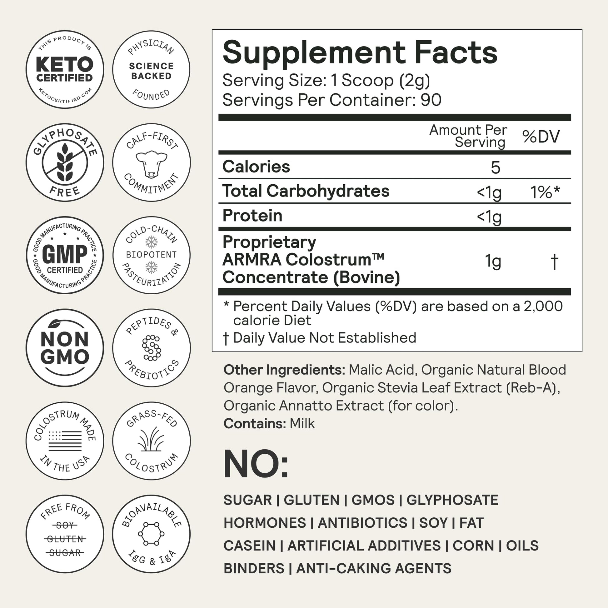 ARMRA Colostrum Powder | Blood Orange | Gut Health & Bloating | Skin & Hair | Immunity | Keto, Gluten & Fat-Free | 90 Servings ARMRA buy supplements canada