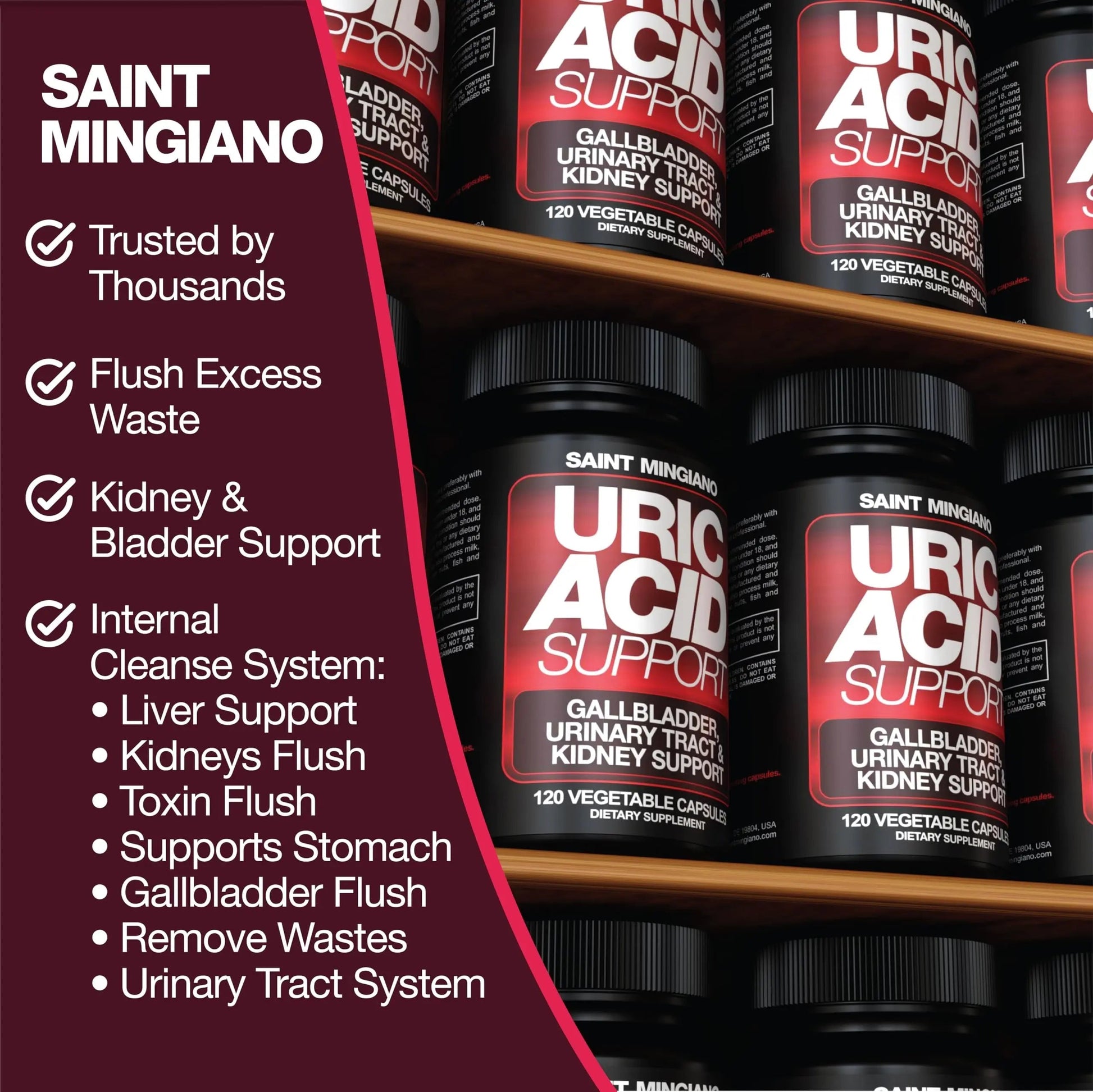 Saint Mingiano Uric Acid Flush for Gout Support -120 Capsules - Supports Kidney Cleanse Detox & Repair, Gallbladder & Urinary Tract Issues - Essential for Detox & Joint Support - Cranberry Extract Saint Mingiano buy supplements canada