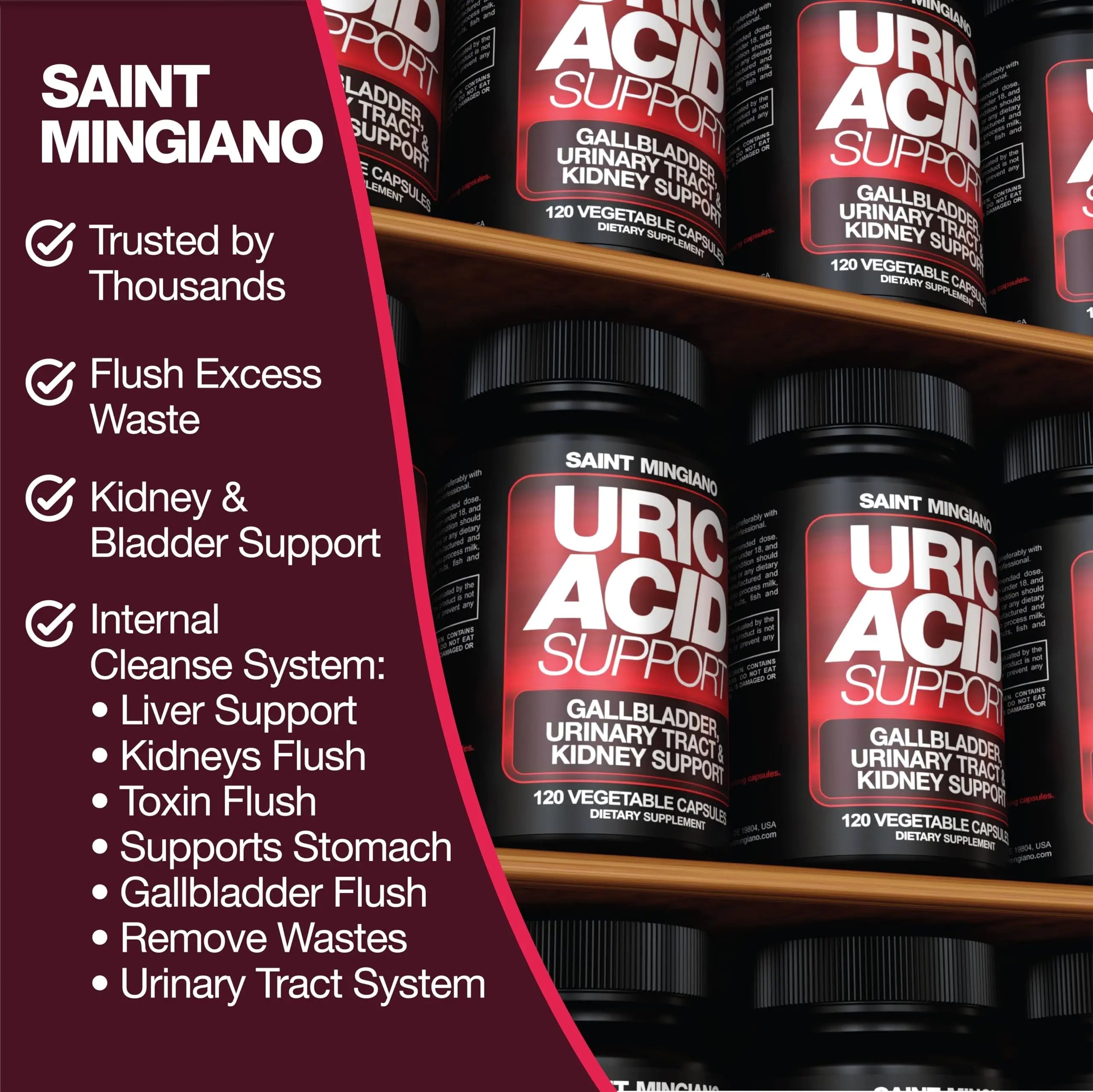 Saint Mingiano Uric Acid Flush for Gout Support -120 Capsules - Supports Kidney Cleanse Detox & Repair, Gallbladder & Urinary Tract Issues - Essential for Detox & Joint Support - Cranberry Extract Saint Mingiano buy supplements canada