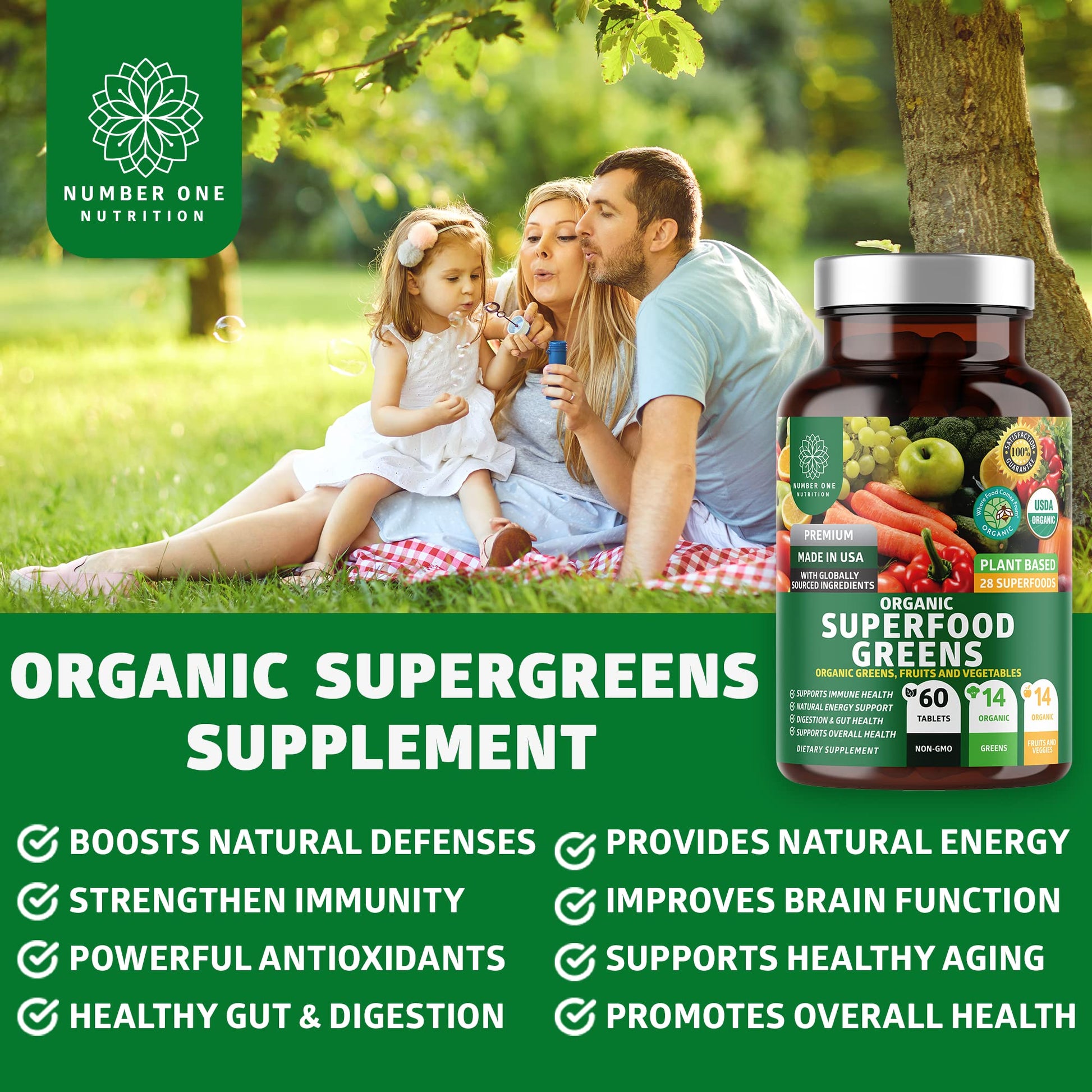 N1N Premium Organic Superfood Greens [28 Powerful Ingredients] Natural Fruit and Veggie Number One Nutrition buy supplements canada