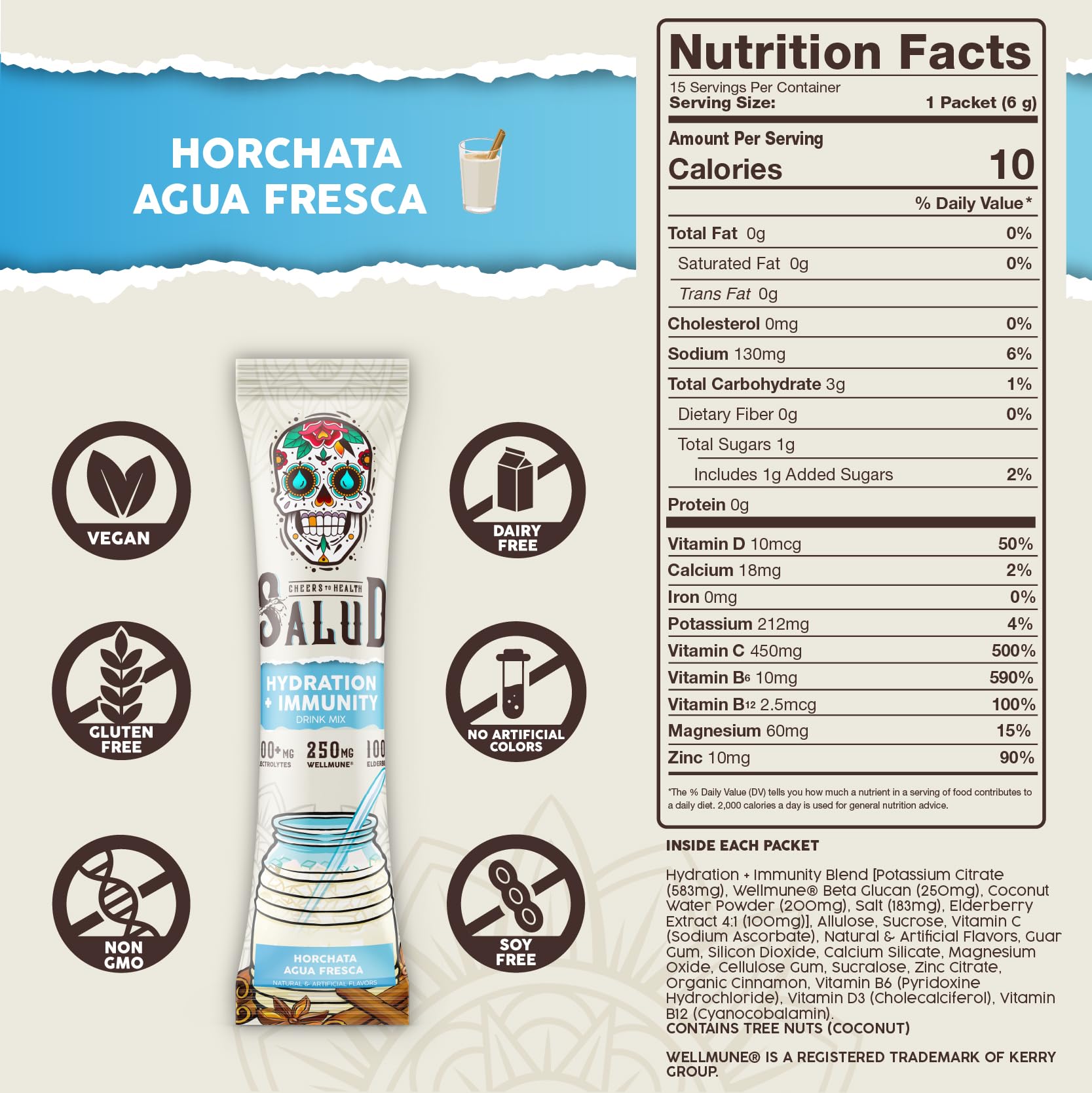 Salud 2-in-1 Hydration Packets + Immunity Electrolytes Powder, Horchata - Agua Fresca Drink Mix, Elderberry, Dairy & Soy Free, Non-GMO, Gluten Free, Vegan Taste Salud buy supplements canada