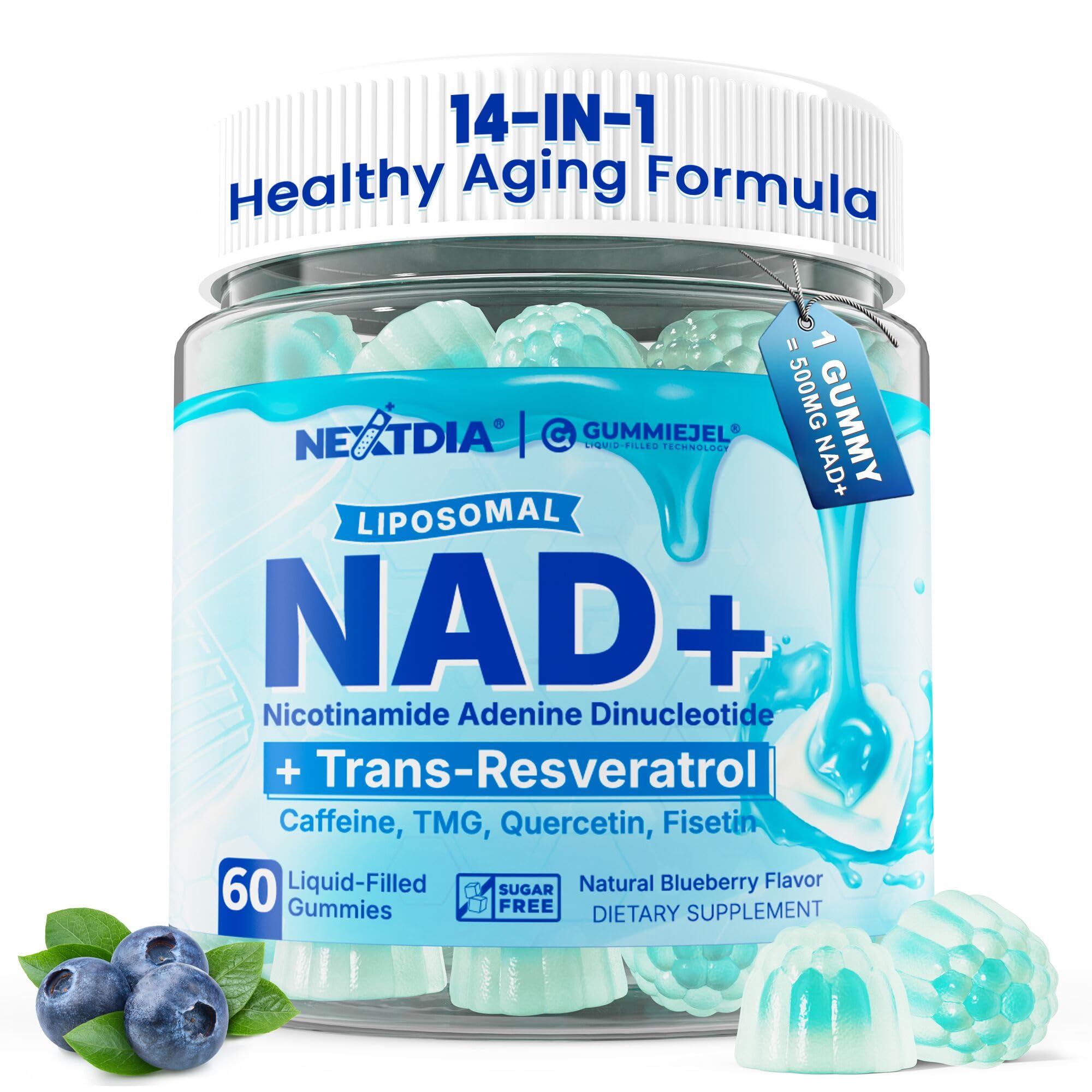 Liposomal Nad+ Supplement for Women, Men - Max Absorption Nad Gummies Plus Resveratrol, Fisetin, Quercetin, TMG, Caffeine, B12 for Aging Defense, Energy & DNA Repair, Skin, Brain, Antioxidant - 60Cts Nextdia buy supplements canada