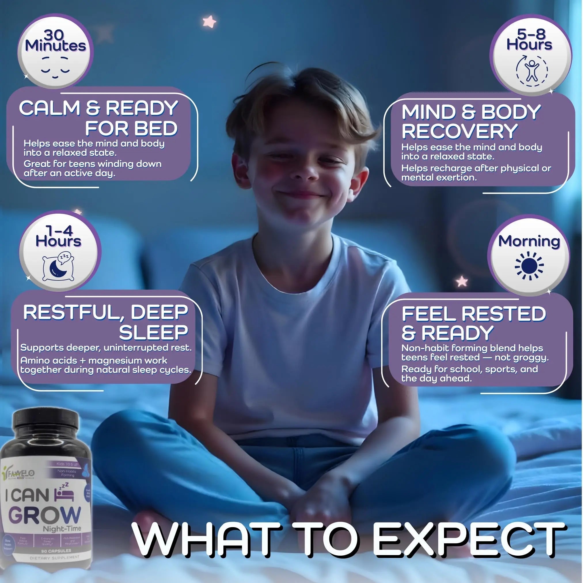 I Can Grow NightTime Kids Vitamins Multivitamin Sleep Aid | Magnesium for Kids with Magnesium Bisglycinate | Natural Calm & Recovery | Fawelo buy supplements canada