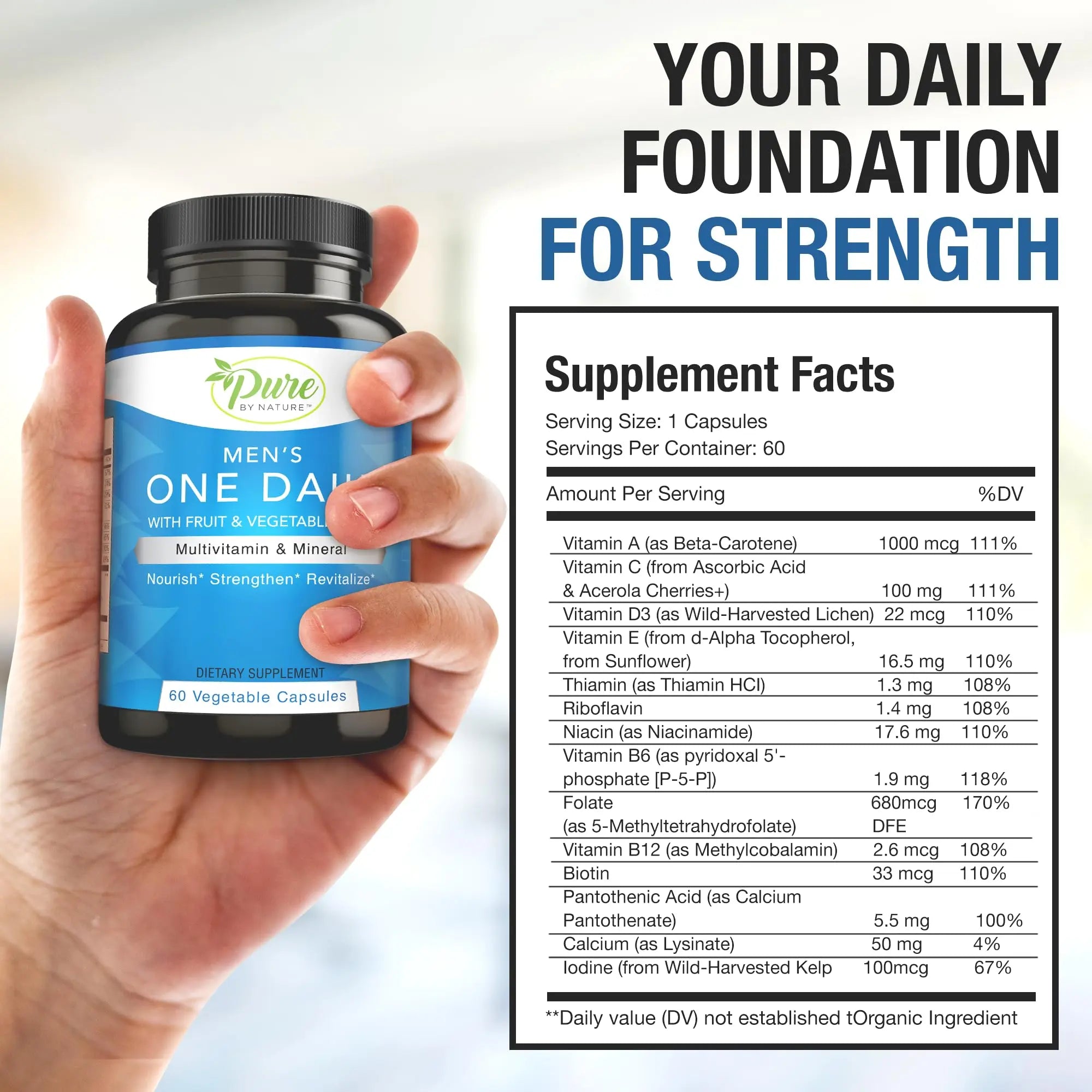 Pure By Nature One-Daily Multivitamin for Men, Immune Support Supplement with Non-GMO Ingredient, Vitamin & Minerals for Energy, 60 Veggie Capsules Pure By Nature buy supplements canada