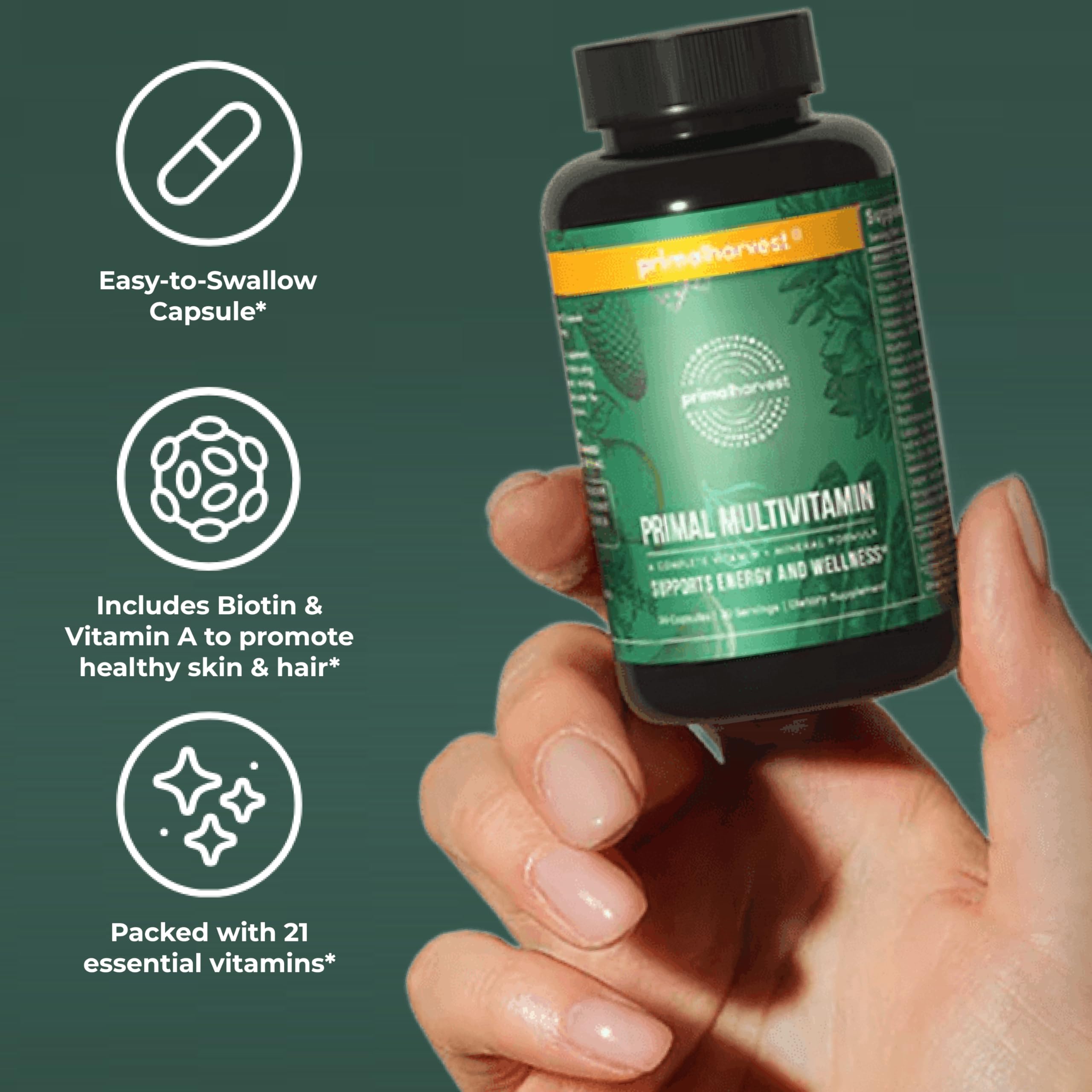 Primal Harvest Primal Multivitamin - Daily Multi-Vitamin Supplement with 21 Essential Vitamins & Minerals for Women & Men - Vitamin A, C, D, E, B12, B6 Primal Harvest buy supplements canada