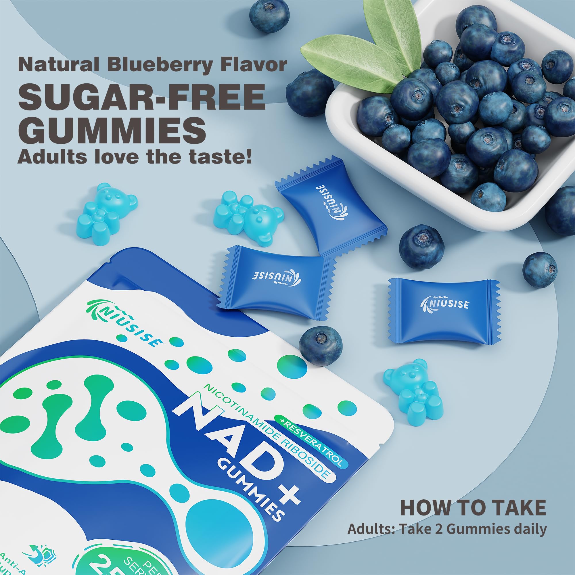 NIUSISE NAD Gummies Sugar Free, NAD+ Supplement with Liposomal Nicotinamide Riboside, Resveratrol, Quercetin, NAD Supplement for Anti-Aging, Energy, Cellular Health, Blueberry Flavor, 60 Gummies NIUSISE buy supplements canada