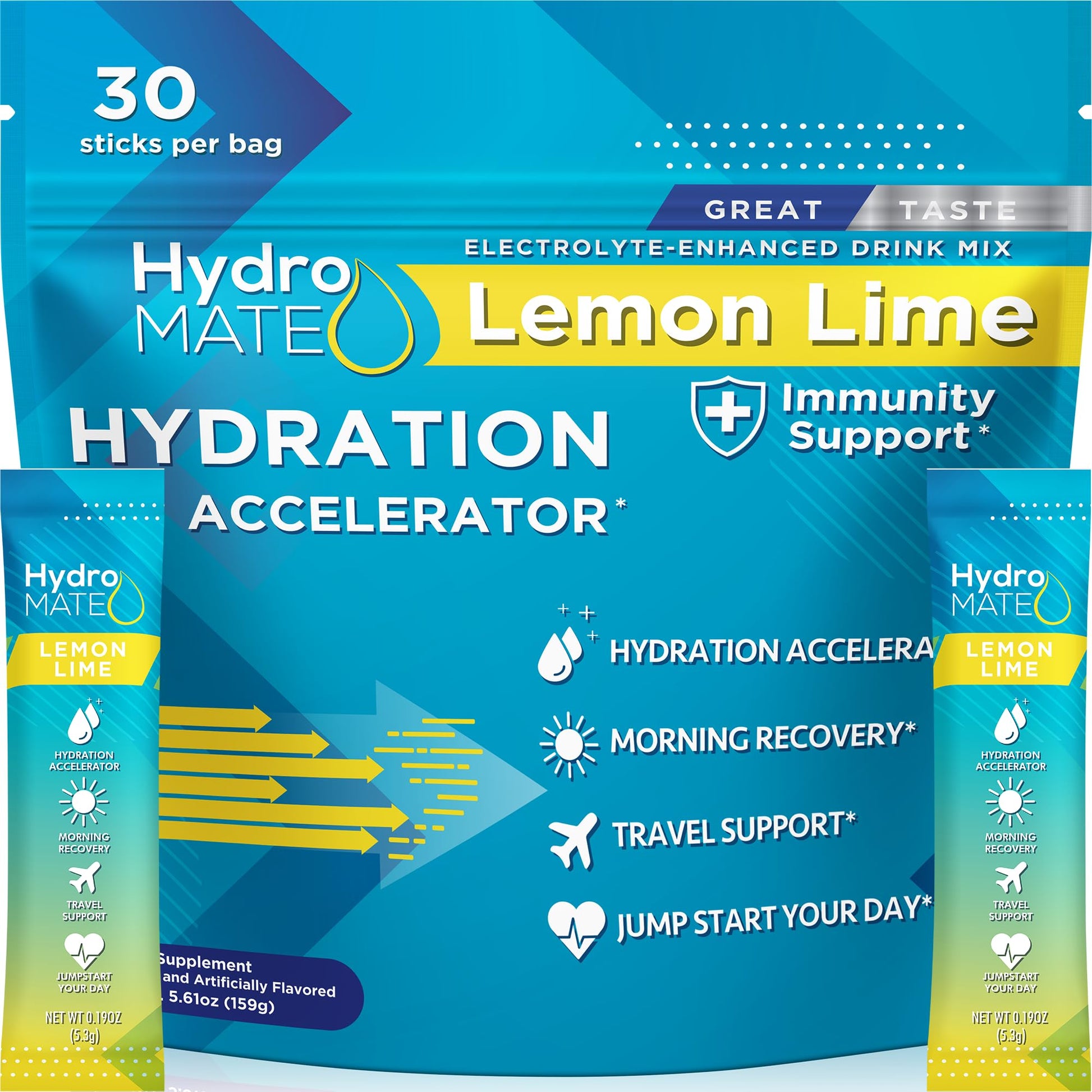 HydroMATE Electrolyte Powder Lemon Lime Hydration Packets Low Sugar 30 Count NatureWorks buy supplements canada