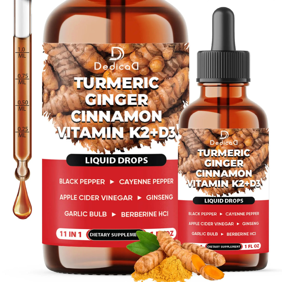 11in1 Liquid Turmeric Supplement – with Ginger, Garlic, Ceylon Cinnamon, Berberine, Ginseng, Apple Cider Vinegar – 1 Fl Oz – 30 Servings DEDICAD buy supplements canada