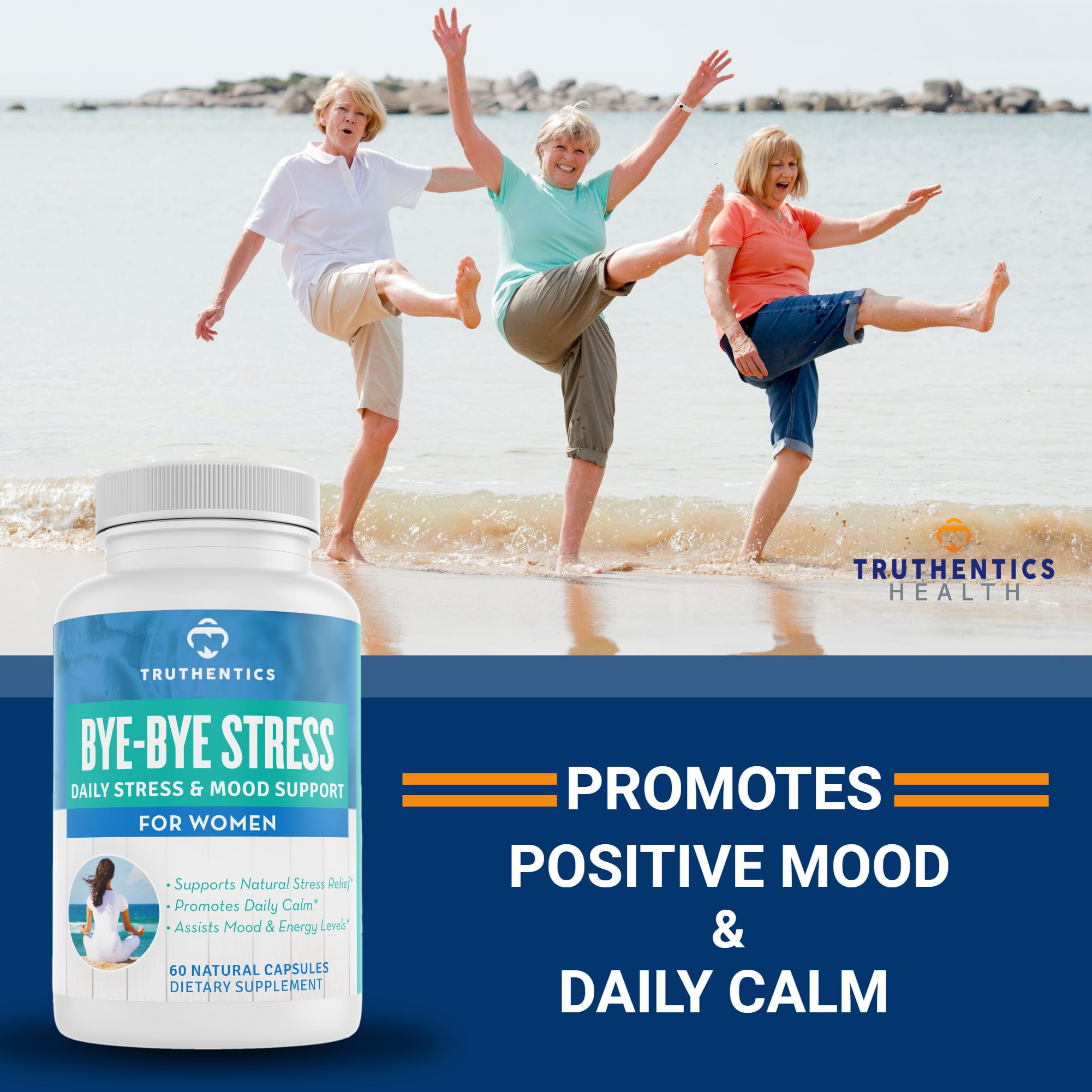 TRUTHENTICS Bye-Bye Stress - Stress & Mood Support Supplement for Women with Ashwagandha, GABA, Lemon Balm, L-Theanin & Vitamin B Complex - Vegan - 60 Capsules TRUTHENTICS buy supplements canada