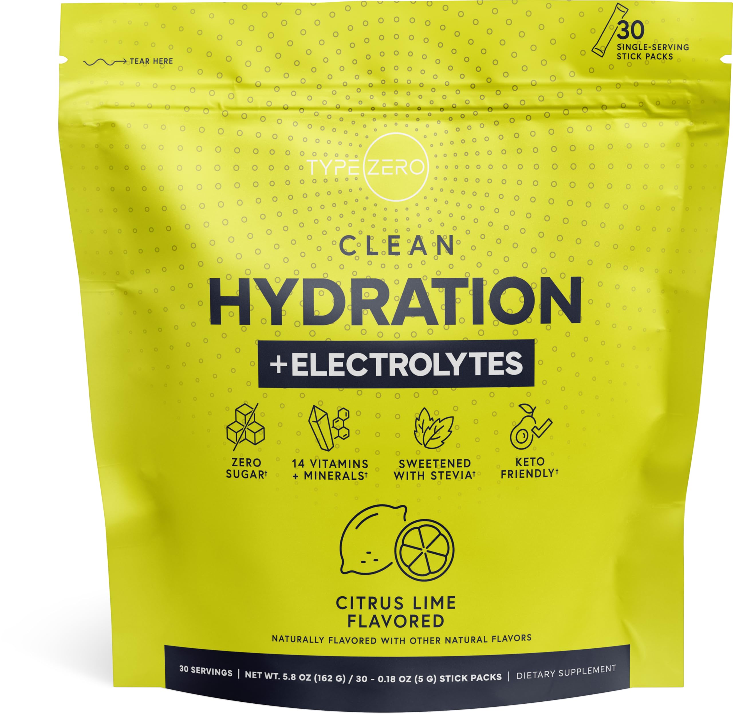 Type Zero Clean Hydration + Electrolytes Drink Mix (30 Single-Serving Packets) (Citrus Lime Flavored) - Advanced Hydration for Any Occasion Type Zero buy supplements canada