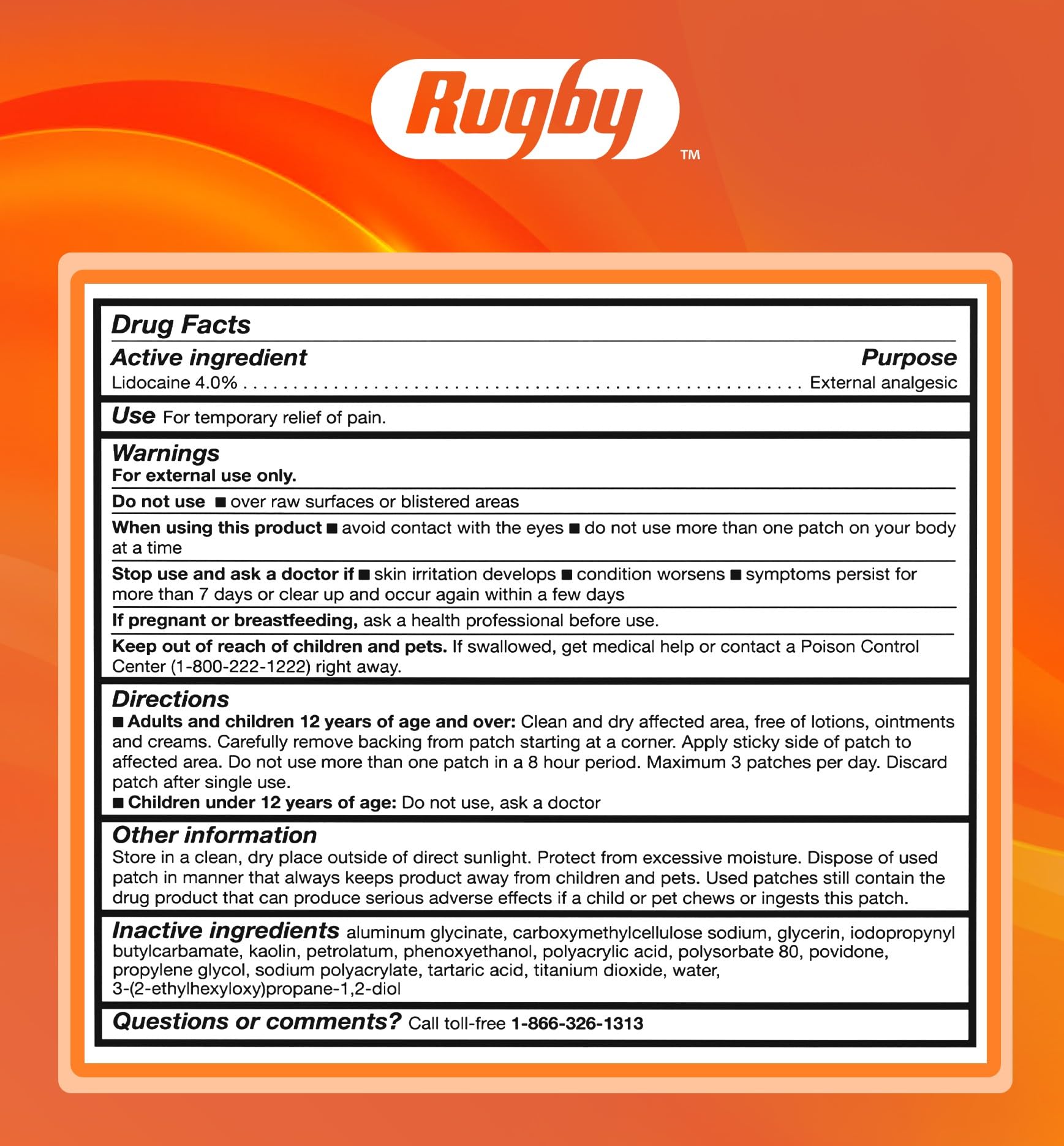 Rugby Maximum Strength 4% Lidocaine Pain Relief Patch- External Analgesic - Flexible Fabric, Fragrance-Free - Temporarily Relieves Pain - 100 Patches (10 cm x 14 cm Each) RUGBY LABORATORIES buy supplements canada