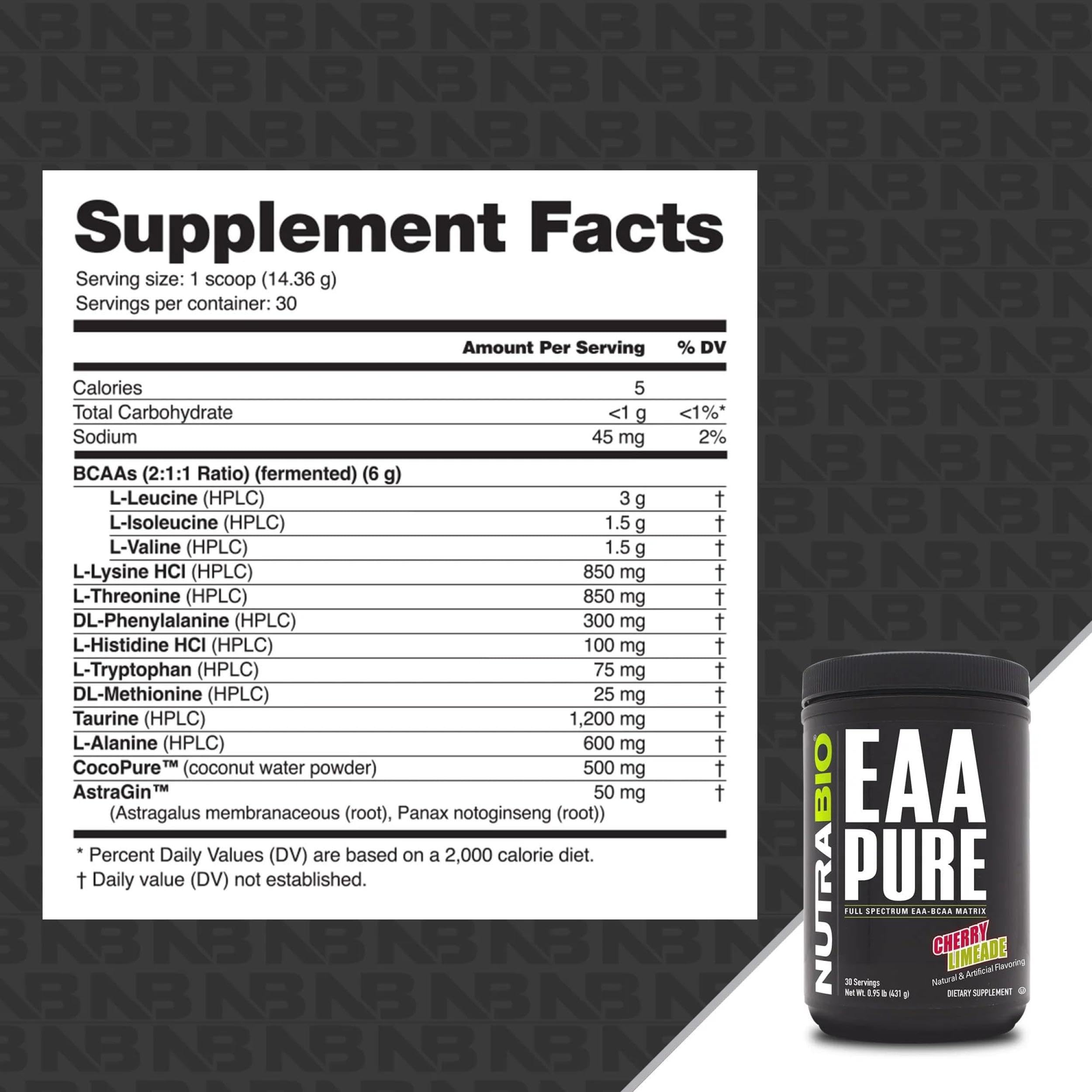NutraBio – EAA Pure – 9 Amino Acids – Muscle Repair and Recovery, 30 Servings, Cherry Limeade – Pre or Post Workout – All Day Recovery NutraBio buy supplements canada