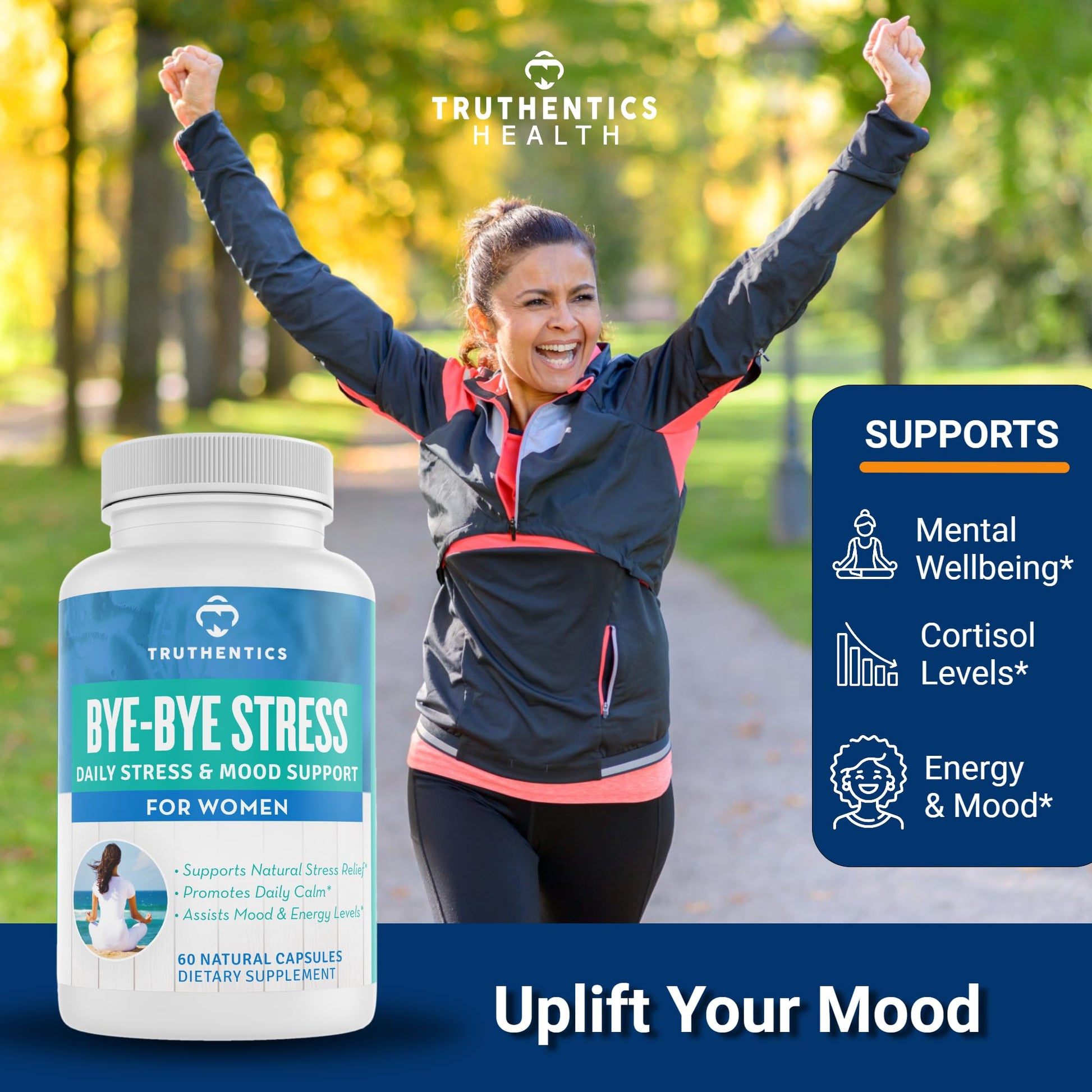 TRUTHENTICS Bye-Bye Stress - Stress & Mood Support Supplement for Women with Ashwagandha, GABA, Lemon Balm, L-Theanin & Vitamin B Complex - Vegan - 60 Capsules TRUTHENTICS buy supplements canada