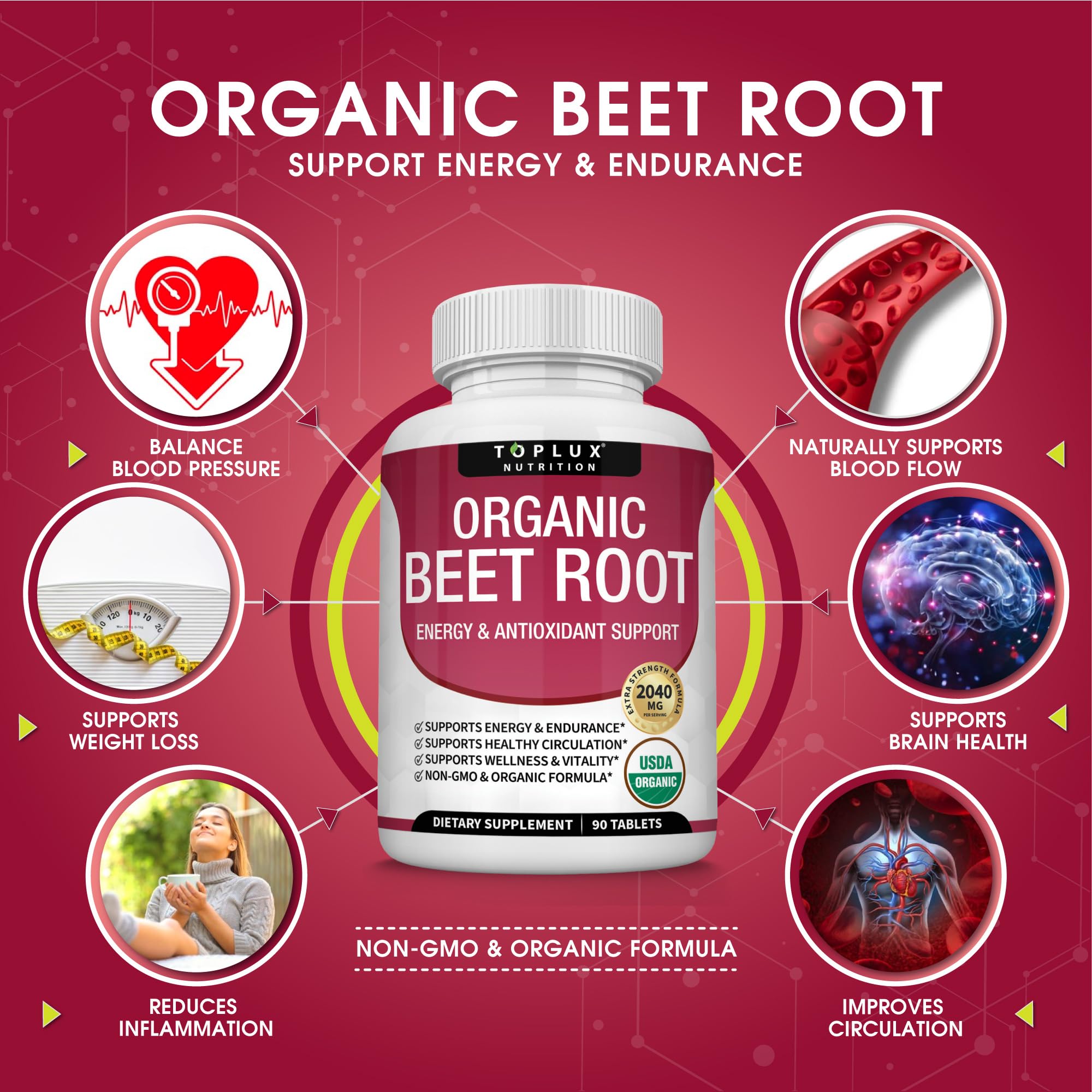 Organic Beet Root Powder Tablets - 2040mg Natural Nitric Oxide Beets to Support, Energy Toplux buy supplements canada