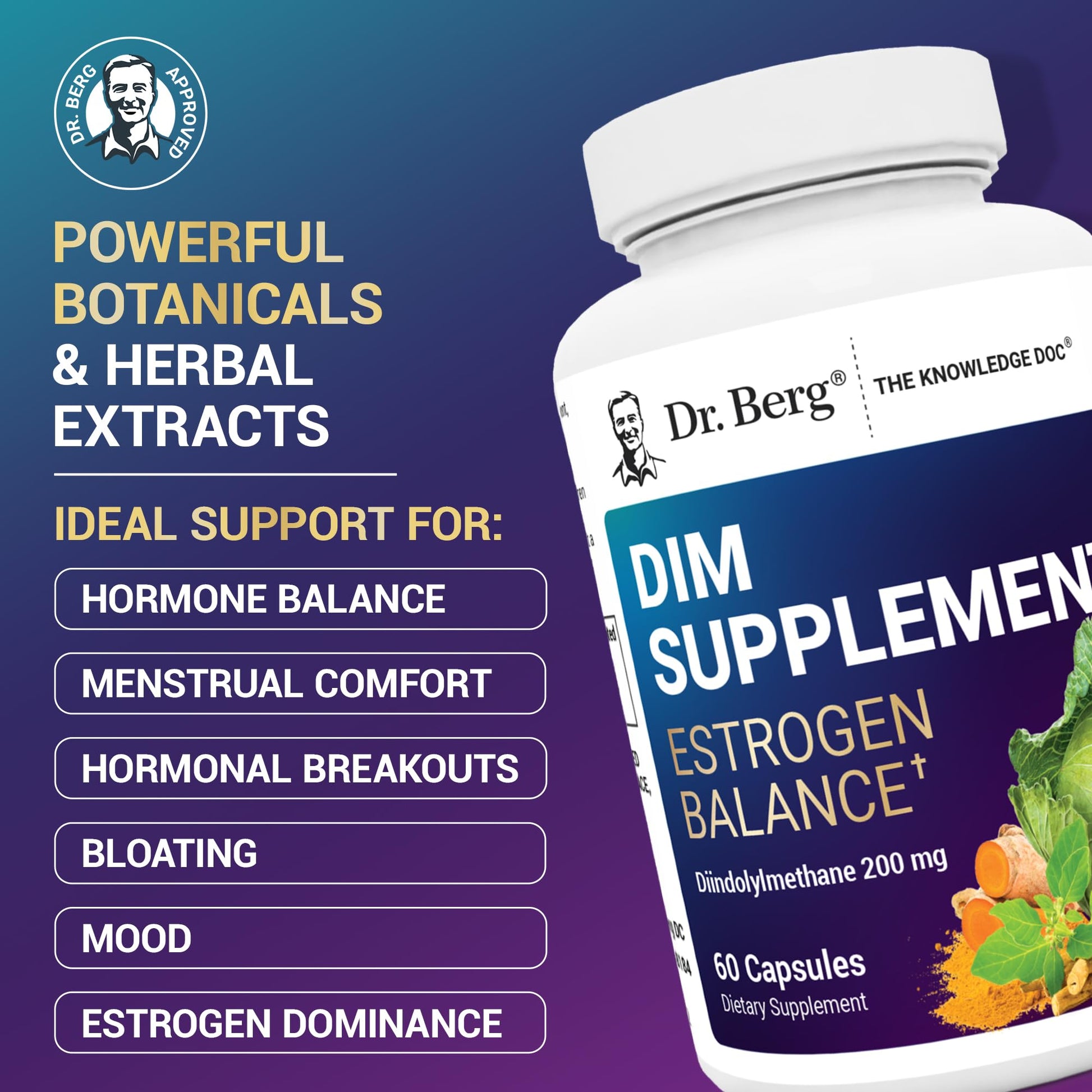 Dr. Berg DIM Supplement Estrogen Balance - Original Estrogen Supplement for Women with Diindolylmethane for Menstrual Symptoms & Menopause Relief & Black Pepper for Enhanced Absorption - 60 Capsules Dr. Berg Nutritionals buy supplements canada