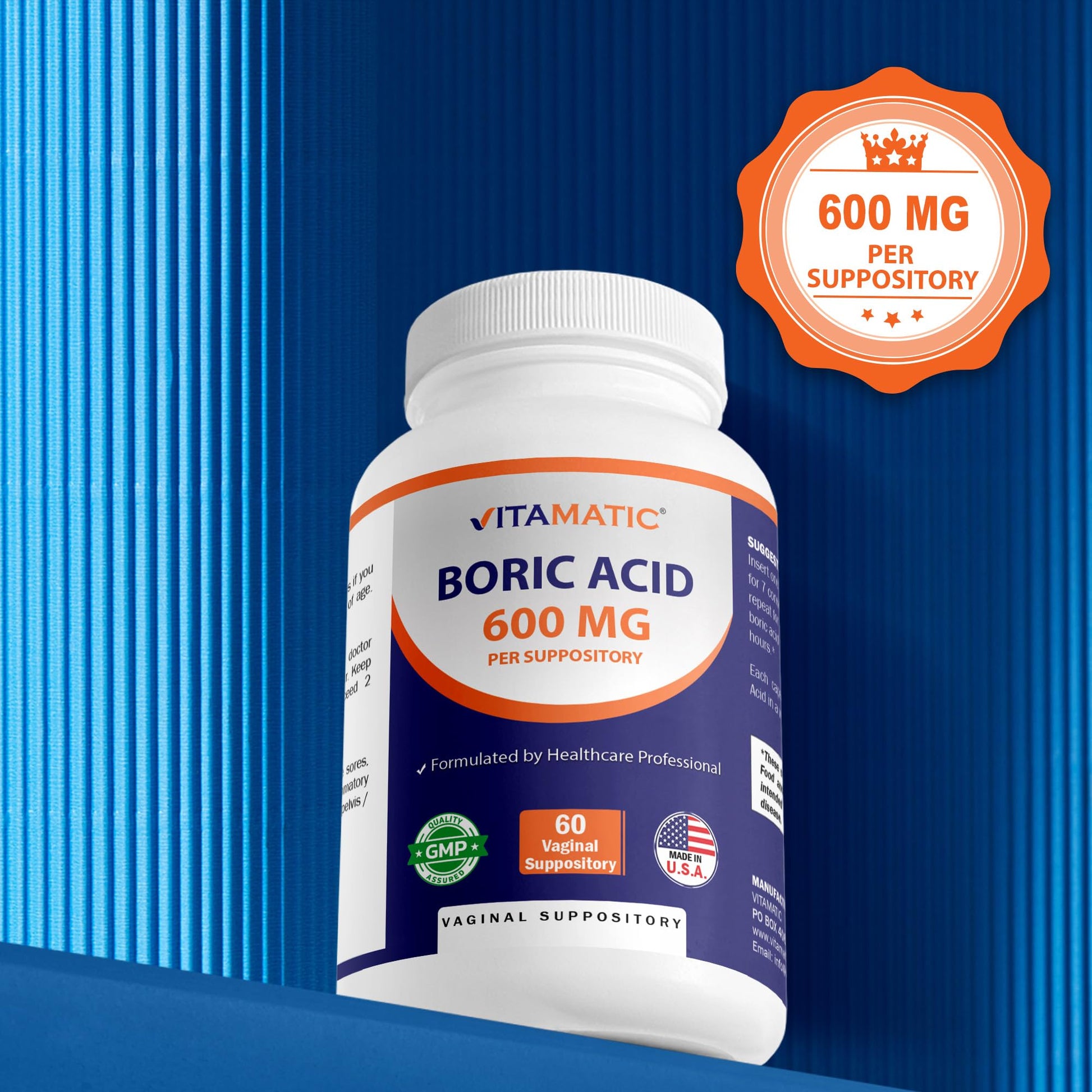 Vitamatic Boric Acid Vaginal Capsule Shell Suppositories 600 mg USP Grade Boric Acid in Vegetarian Capsule Shell - 60 Count Vitamatic buy supplements canada