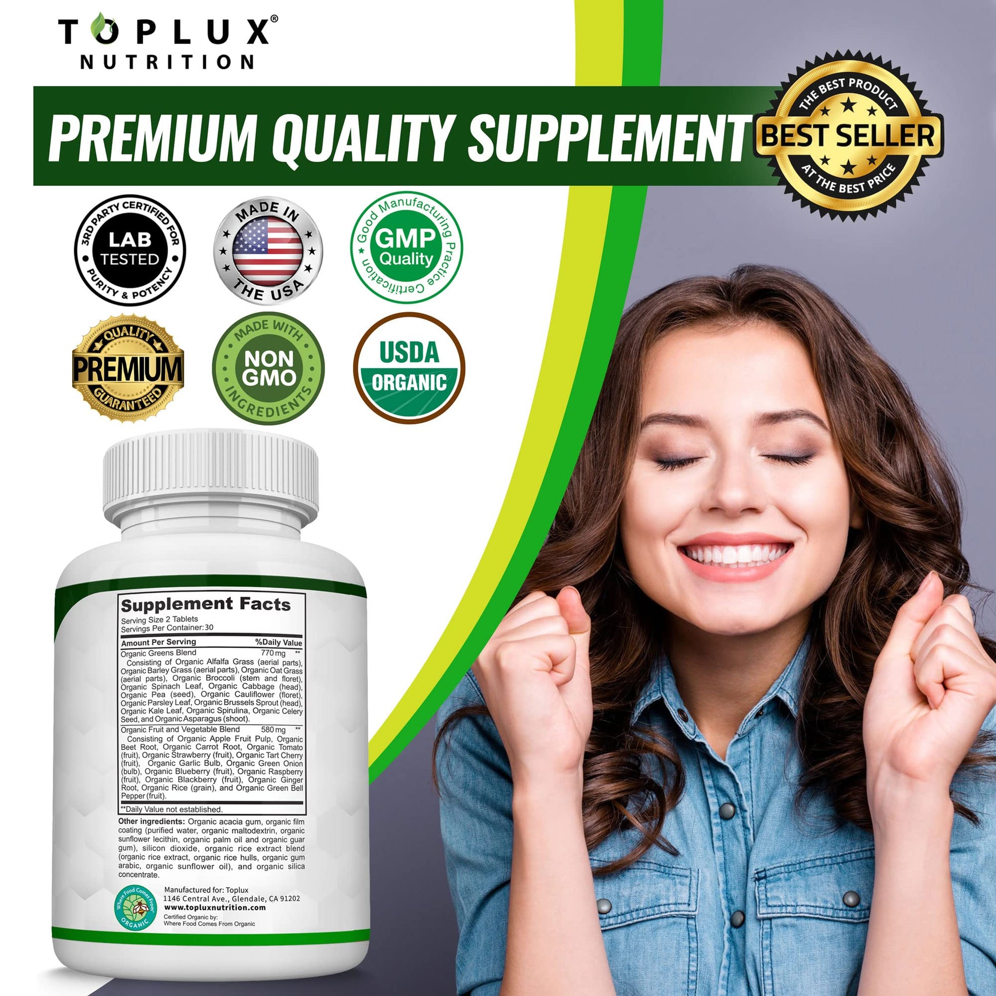 Organic Super Greens Capsules Superfood Fruit Veggie Supplement - 28 Powerful Natural Toplux buy supplements canada