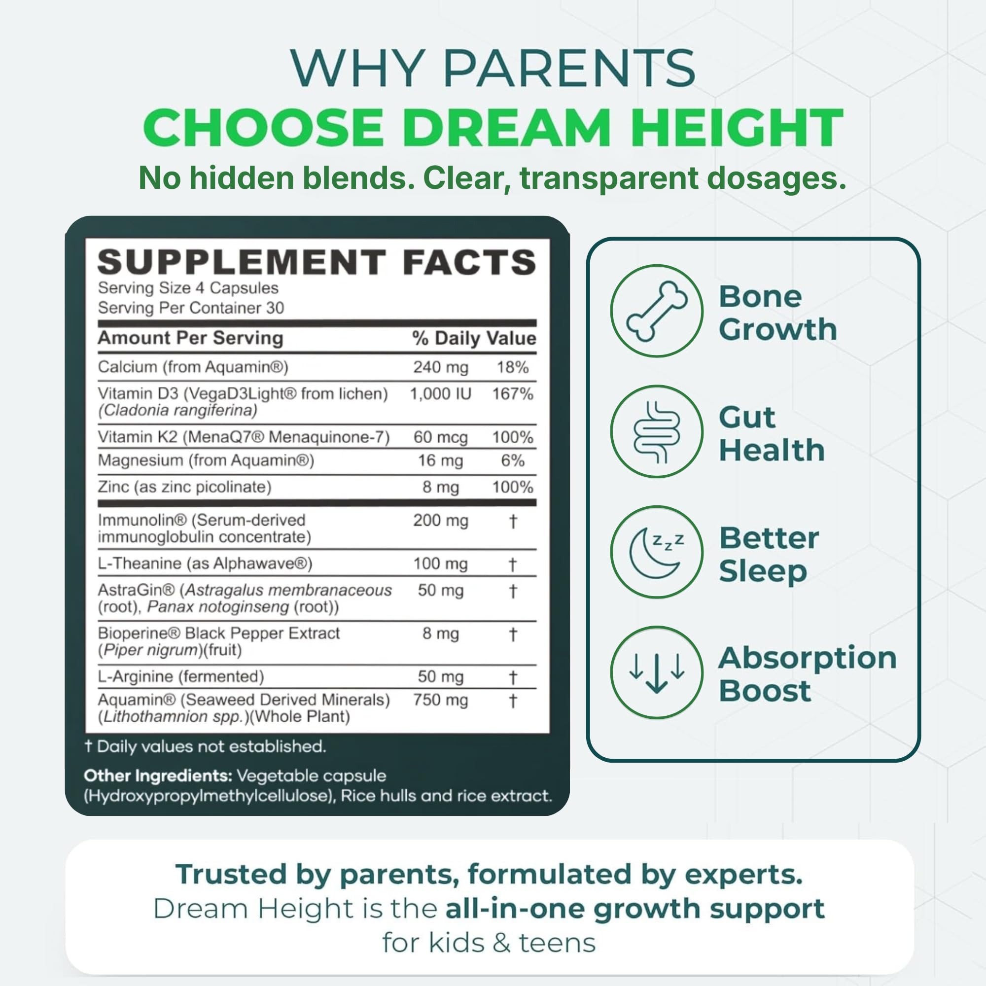 Moddy's Nutrition DreamHeight Growth Supplement for Kids & Teens, Bone, Immune & Sleep Support, Clinically Studied Formula, 120 Small Easy-to-Swallow Capsules Moddy's Nutrition buy supplements canada