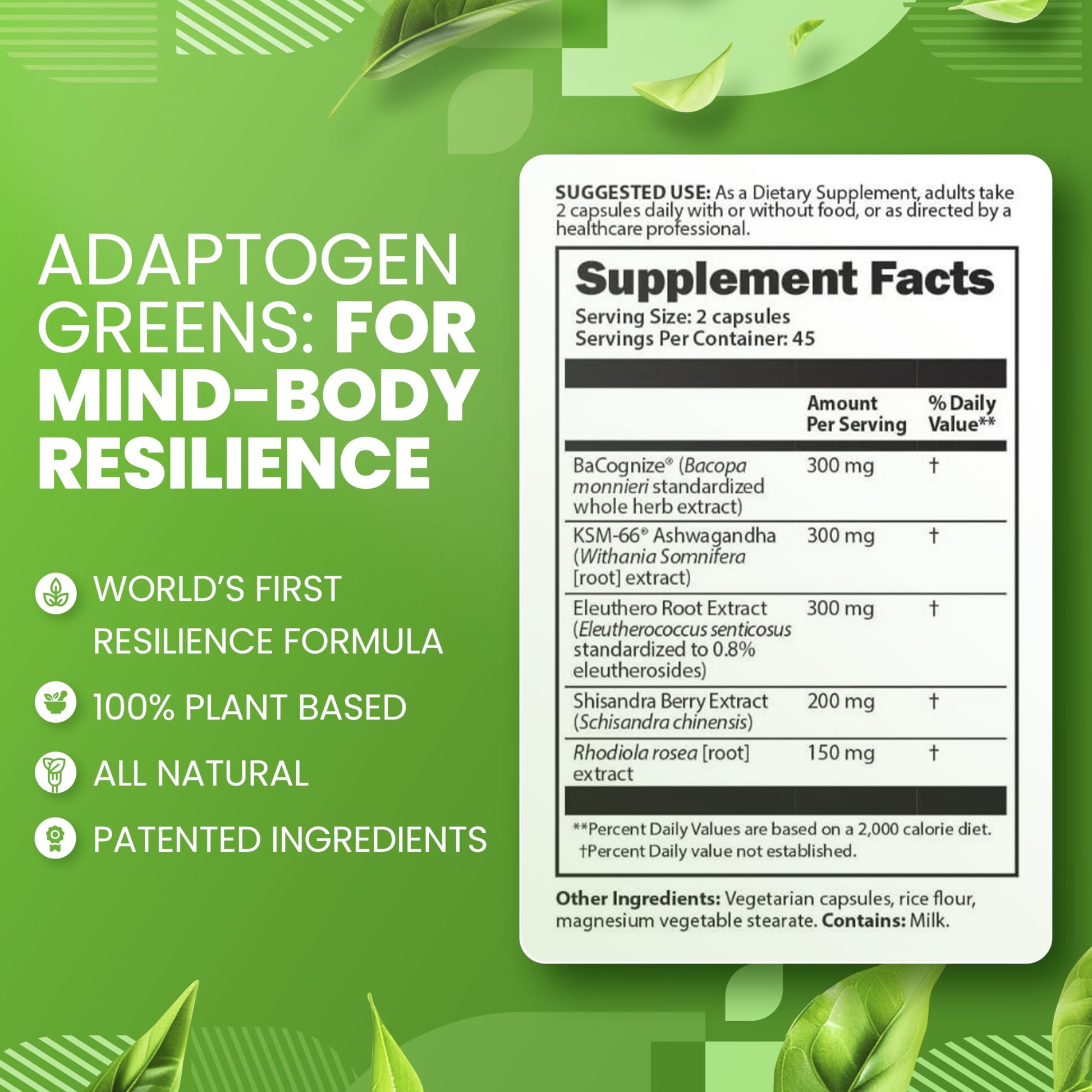 SaltWrap Adaptogen Greens - Mind-Body Resilience Formula - Caffeine-Free Nootropic for Stress, Focus, and Cognitive Performance - 90 Capsules SaltWrap buy supplements canada