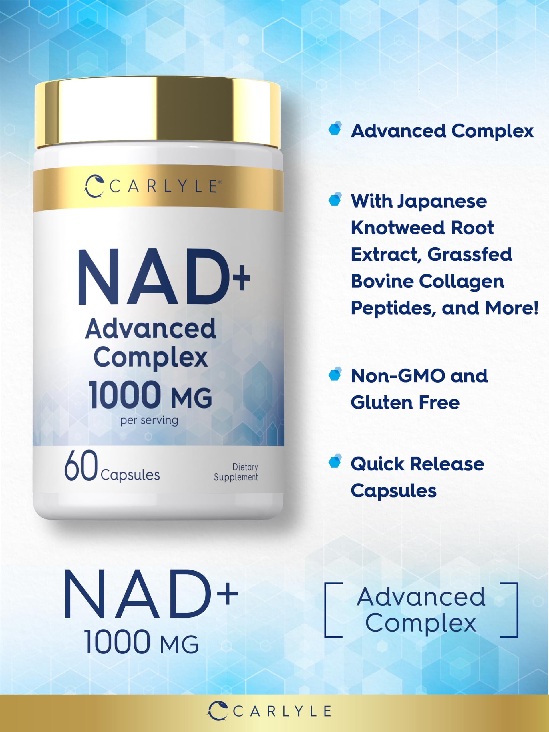 Carlyle NAD+ Supplement 1000 mg | 60 Capsules | with Resveratrol and Collagen | Advanced Complex for Women and Men | Non-GMO & Gluten Free Carlyle buy supplements canada