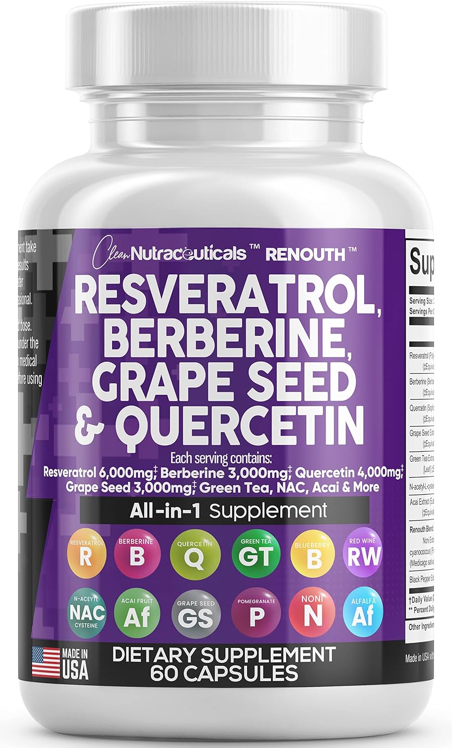 Resveratrol 6000mg Berberine 3000mg Grape Seed Extract 3000mg Clean Nutraceuticals Store buy supplements canada