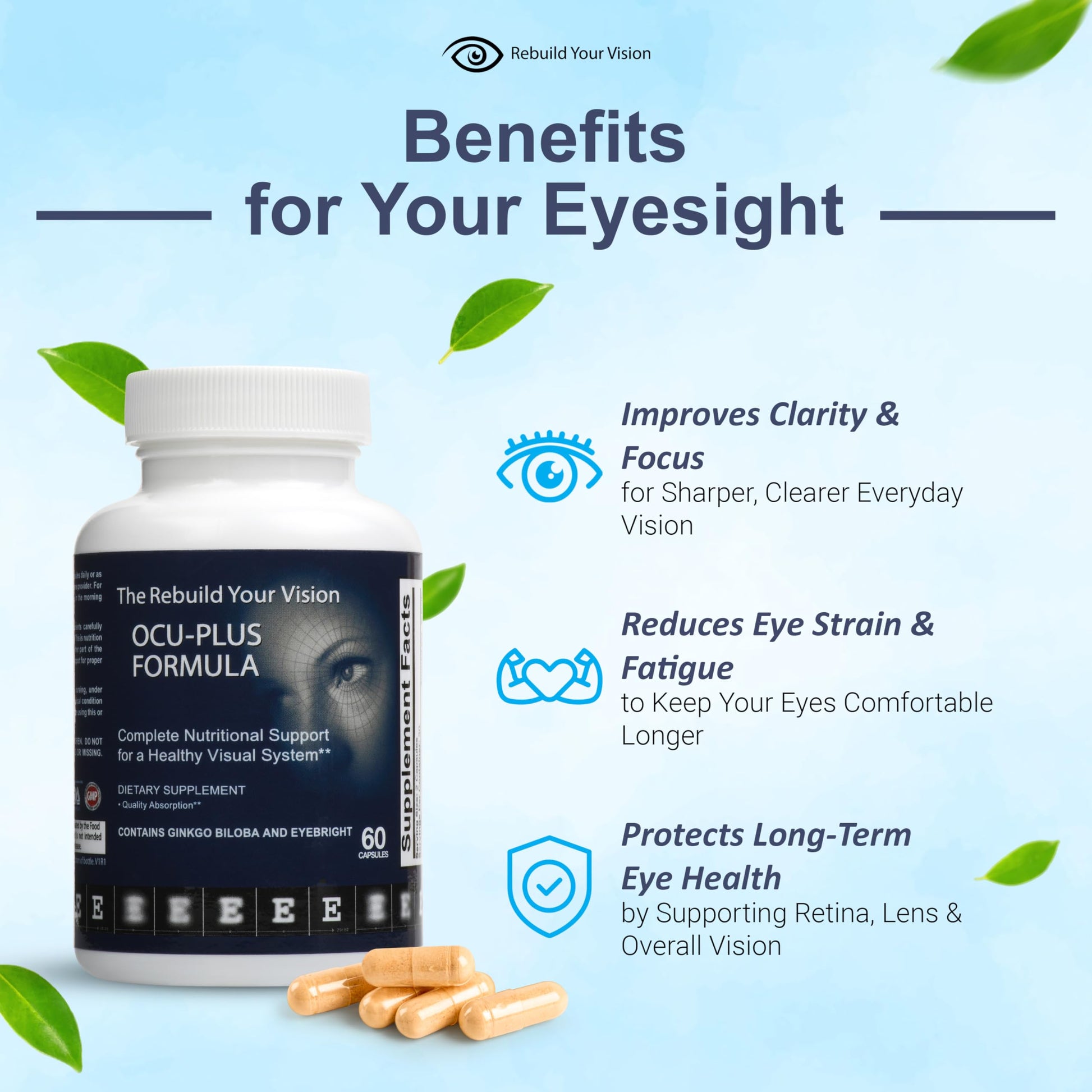 Rebuild Your Vision Ocu-Plus Formula – Eye Health Supplement with Lutein & Zeaxanthin – Supports Visual Clarity, Night Vision & Macular Health – with Bilberry, Ginkgo Biloba & NAC – 60 Capsules Rebuild Your Vision buy supplements canada