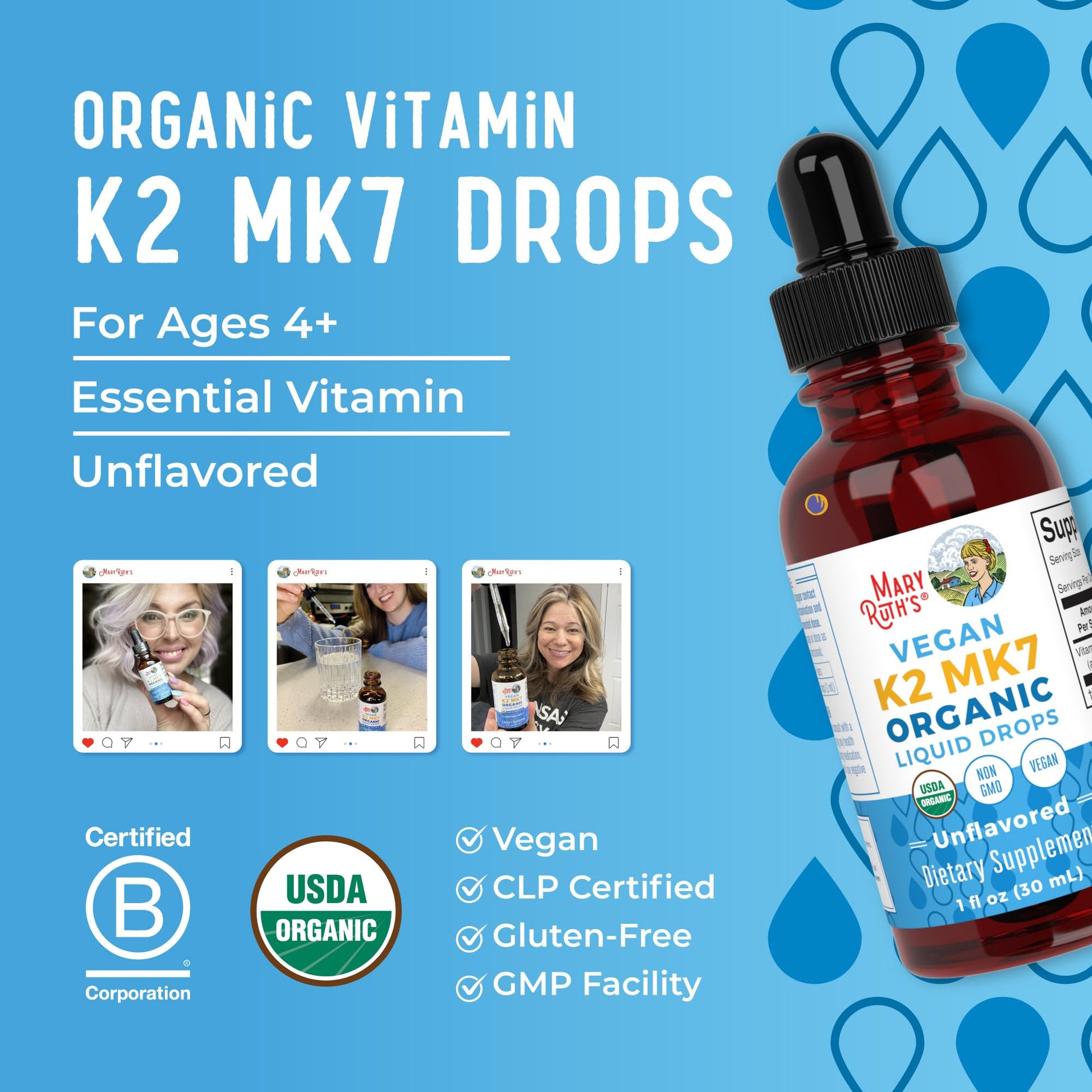 MaryRuth’s USDA Organic Vitamin K2 MK7 Liquid Drops for Adults & Kids | Sourced from Natto | Menaquinone- 7 | Vegan K2 Vitamin for Bone Health & Calcium Absorption | 1oz | Up to 90 Servings MARYRUTH'S buy supplements canada