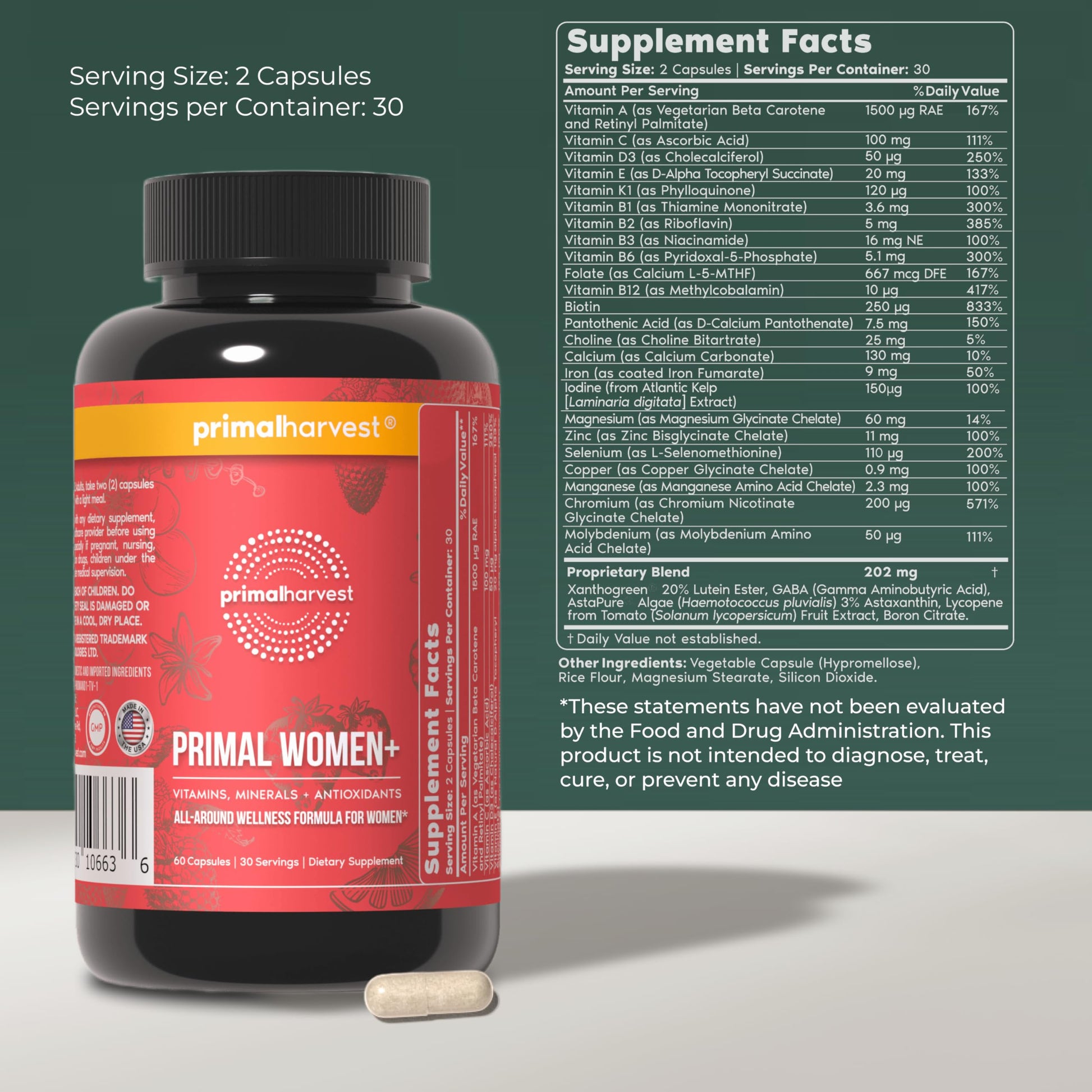Primal Harvest Women+, Woman's Multivitamin Vitamin A, Vitamin C, Vitamin D and E, Vitamin B12, B6, Biotin Primal Harvest buy supplements canada