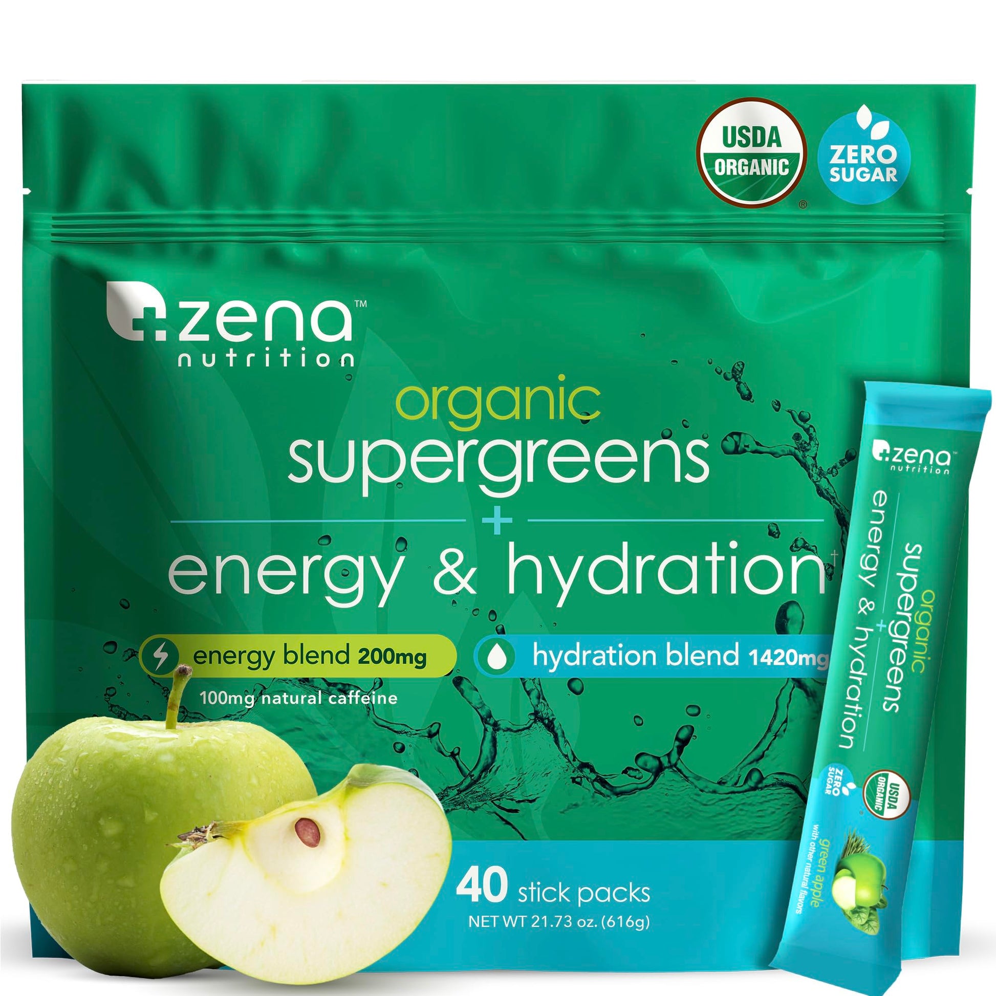Zena Nutrition Organic Super Greens Energy & Hydration Powder, 70+ Superfoods, 0 Sugar, 5G Fiber, Spirulina, Chlorella, Prebiotics/Probiotics, Natural Caffeine + Electrolytes, 40 Drink Mix Packets Zena Nutrition buy supplements canada