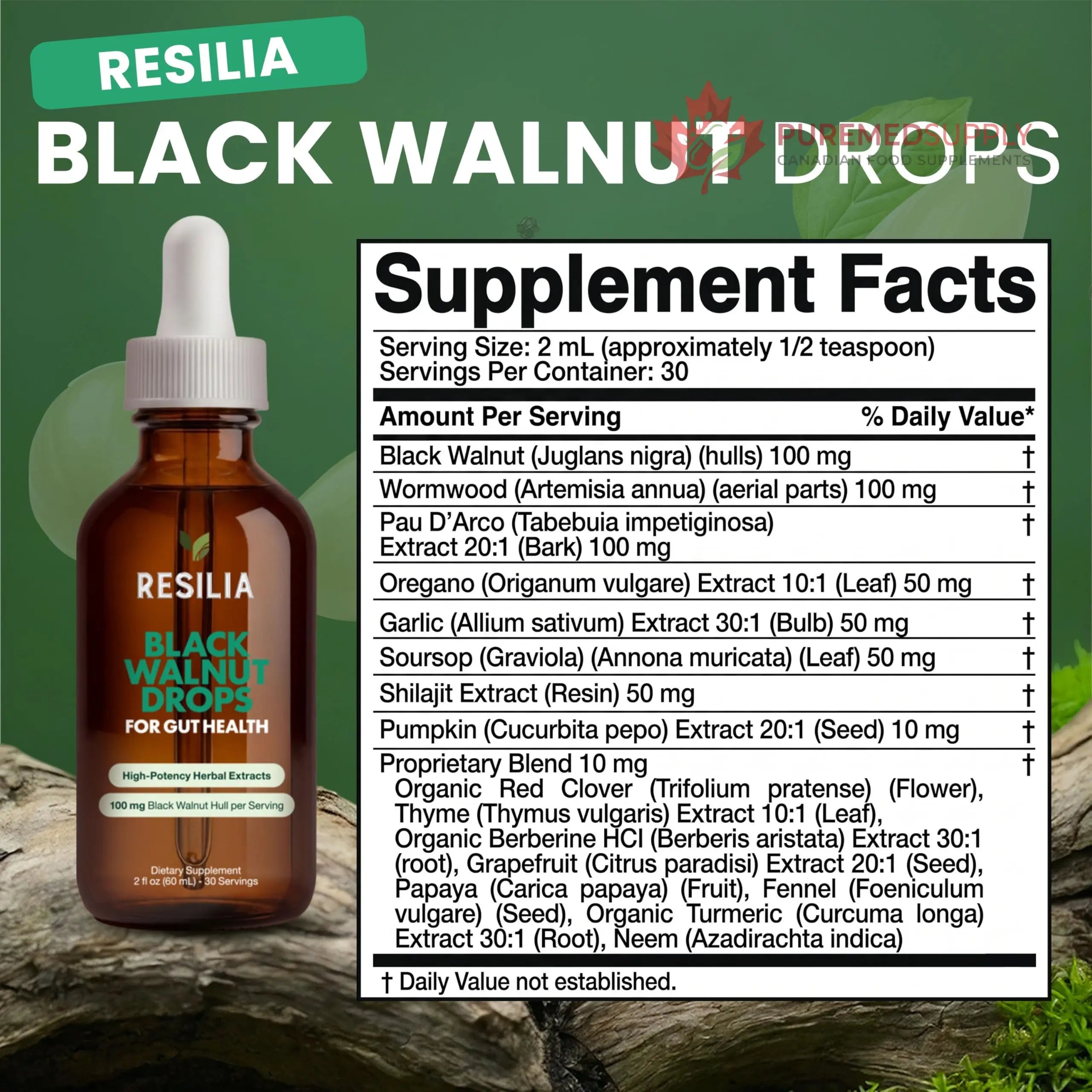 Resilia Herbal Cleanse Liquid Drops – Black Walnut & Wormwood Extract with Pumpkin Seed, Garlic & Turmeric – Alcohol-Free Vegan Tincture for Digestive & Daily Wellness Support, 2 fl oz Resilia Oil Of Oregano buy supplements canada