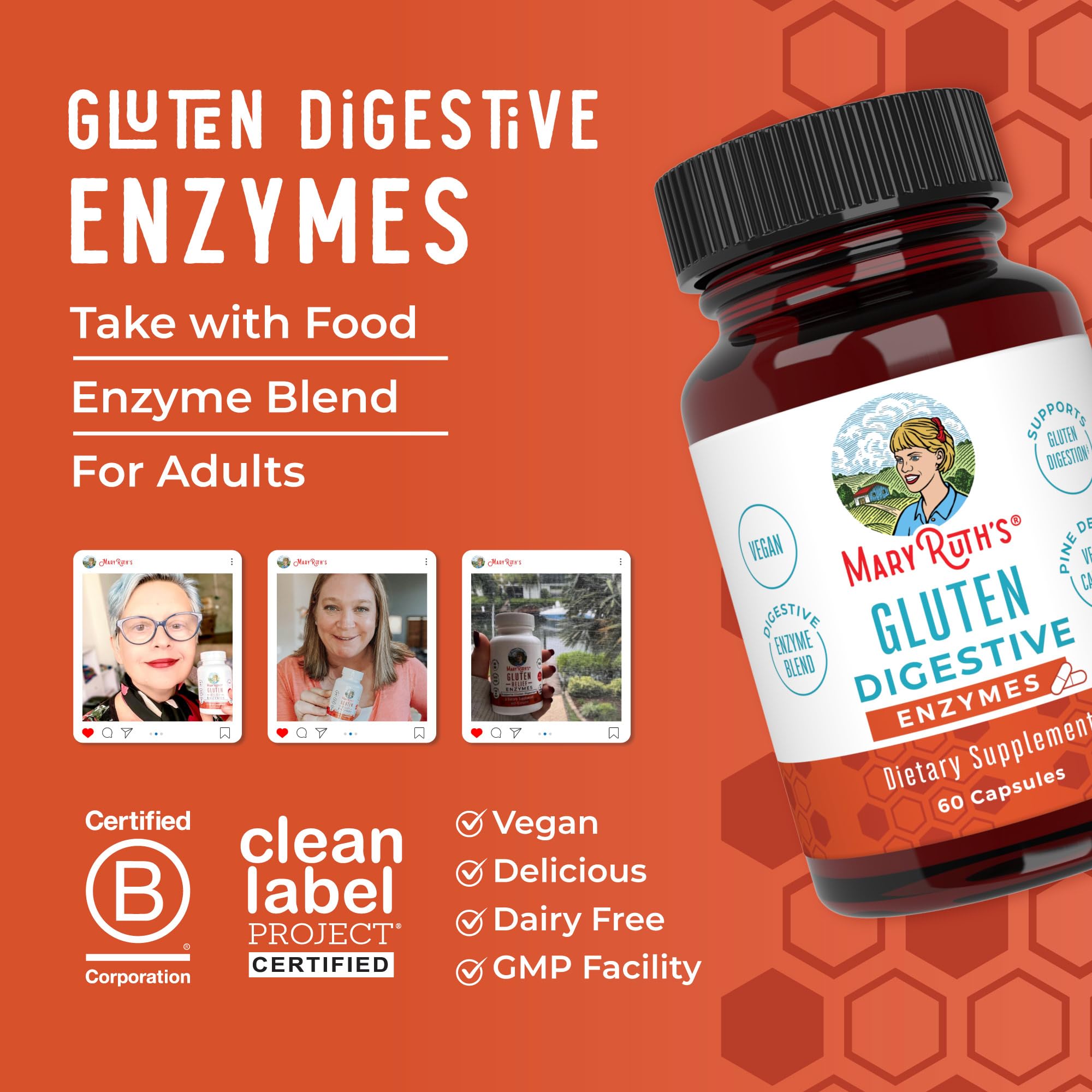 MaryRuth’s Gluten Digestive Enzymes | Up to 2 Month Supply | Proprietary Enzyme Blend | Vegan Pine-Based Capsules | Non-GMO | 60 Count MARYRUTH'S buy supplements canada