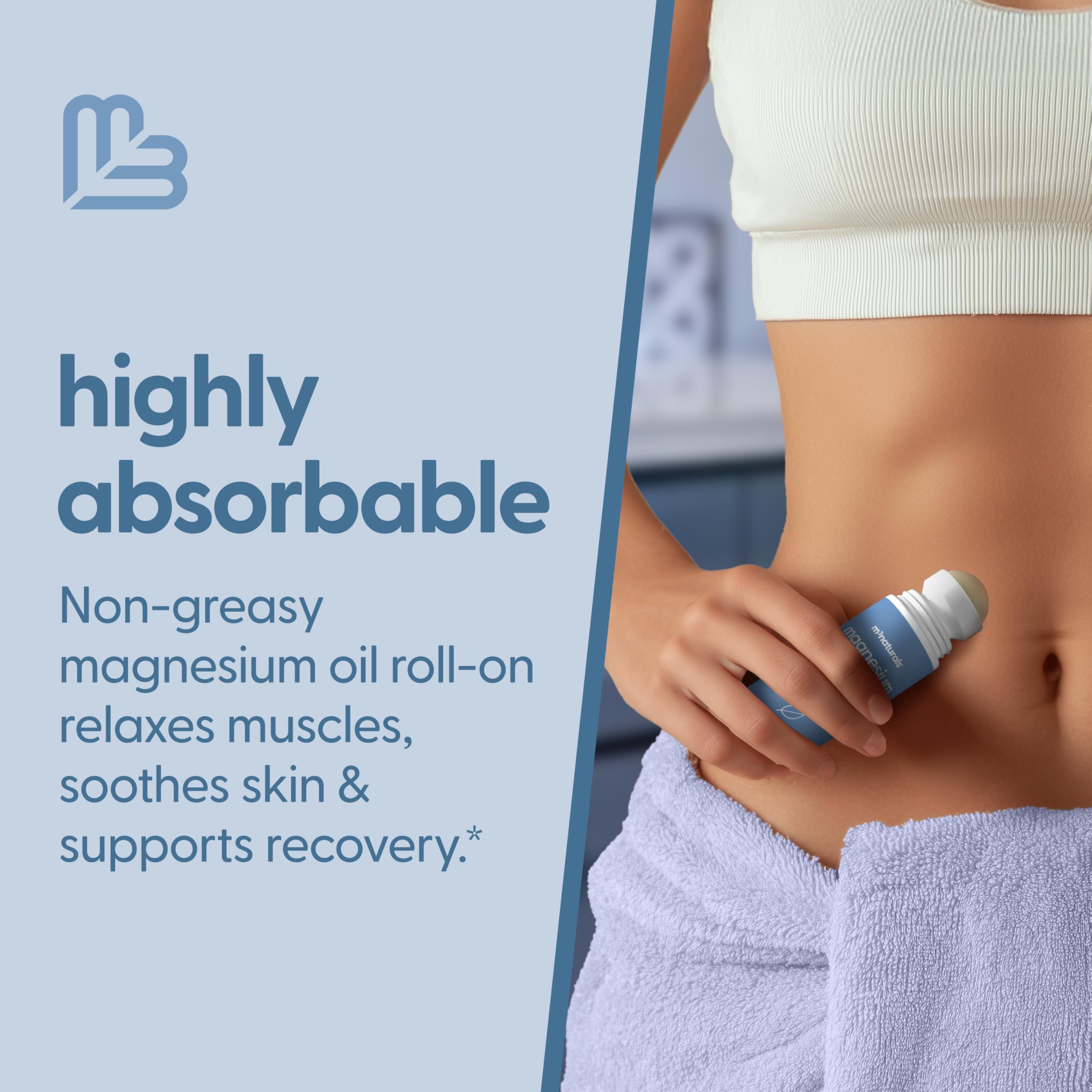 Magnesium Roll On for Adults & Kids, Easy Application for Sore Muscles, Feet, Joints and Leg Cramps, Helps with Sleeping and Post-Workout Recovery, for Sensitive Skin, 3 fl oz, by M3 M3 Naturals buy supplements canada