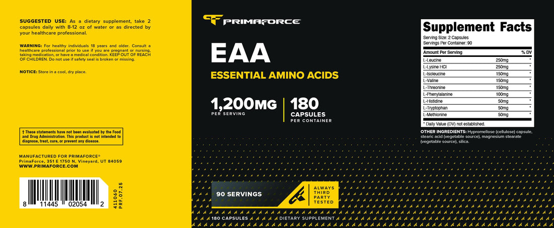 Primaforce EAA Capsules 1200mg, 180 Capsules, 90 Servings - Essential Amino Acids - Non-GMO, Gluten Free & Vegitarian Friendly Primaforce buy supplements canada