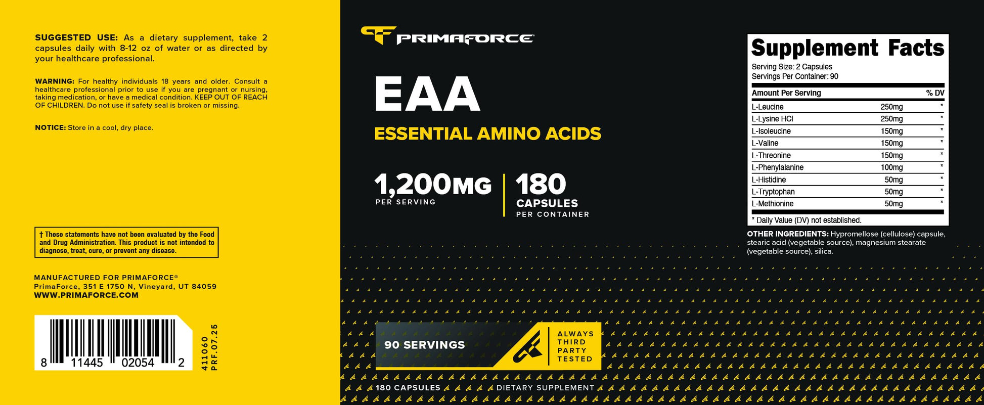Primaforce EAA Capsules 1200mg, 180 Capsules, 90 Servings - Essential Amino Acids - Non-GMO, Gluten Free & Vegitarian Friendly Primaforce buy supplements canada