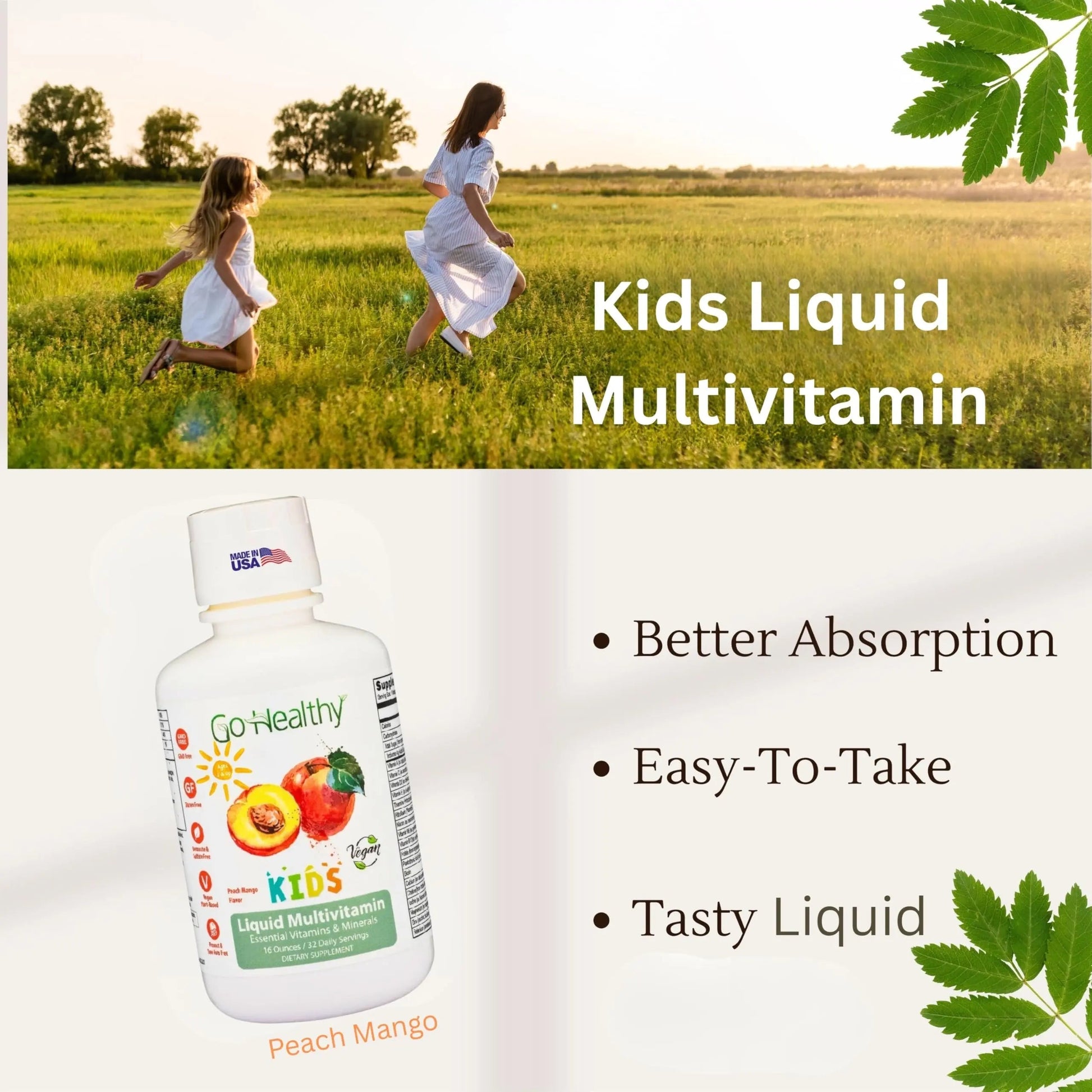 Go Healthy Kids Liquid Multivitamin | Immune Support | Kid Liquid Multivitamins | High Absorption | Vegan Vitamins | Kids Vitamins Multivitamin Go Healthy Natural buy supplements canada
